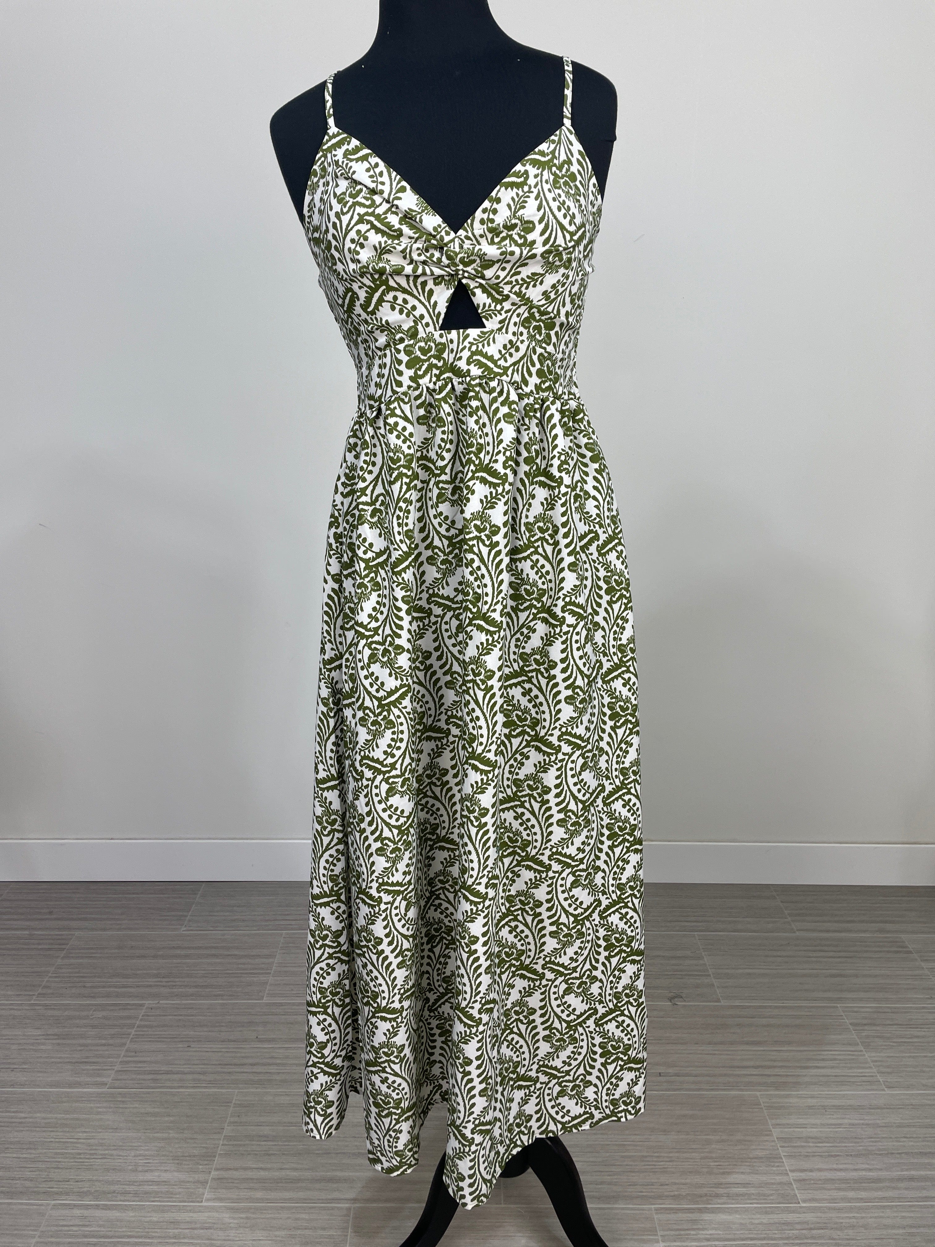 Green Paisley Floral Print Keyhole Maxi Dress