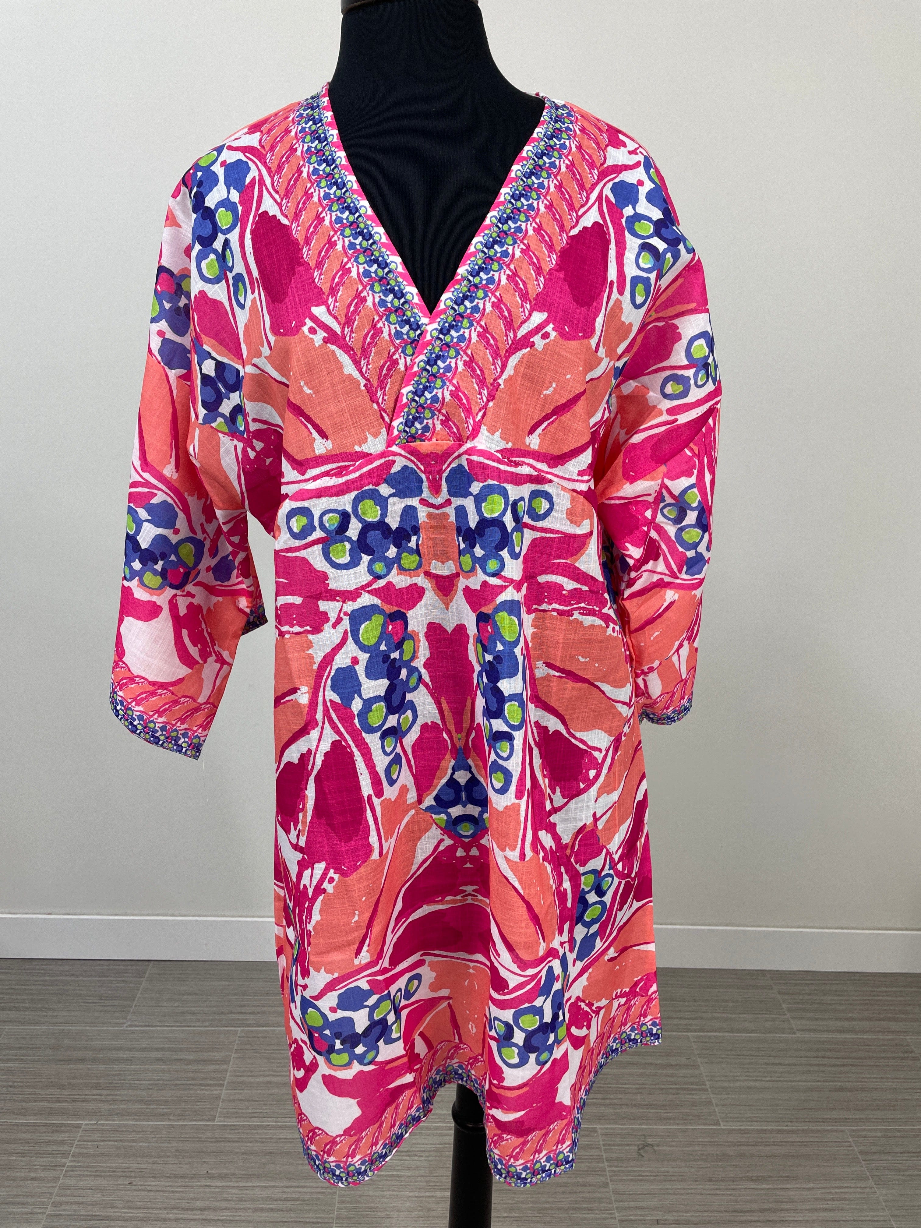 Pink Tropical Print Poncho