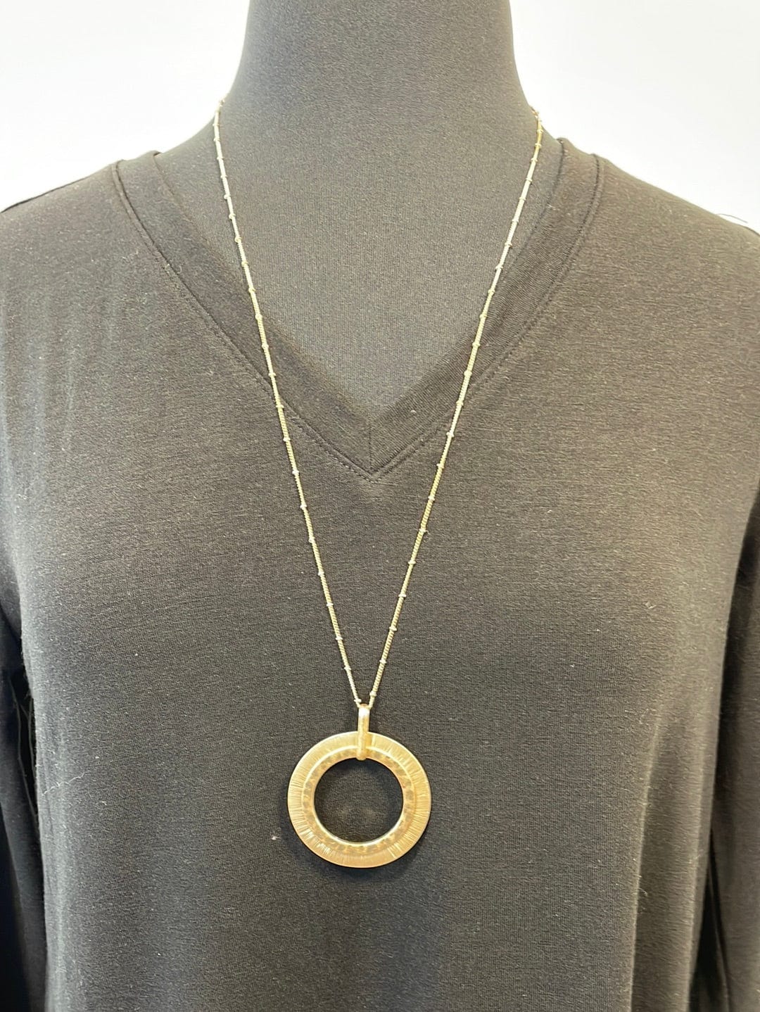 Gold Round Pendant Long Necklace