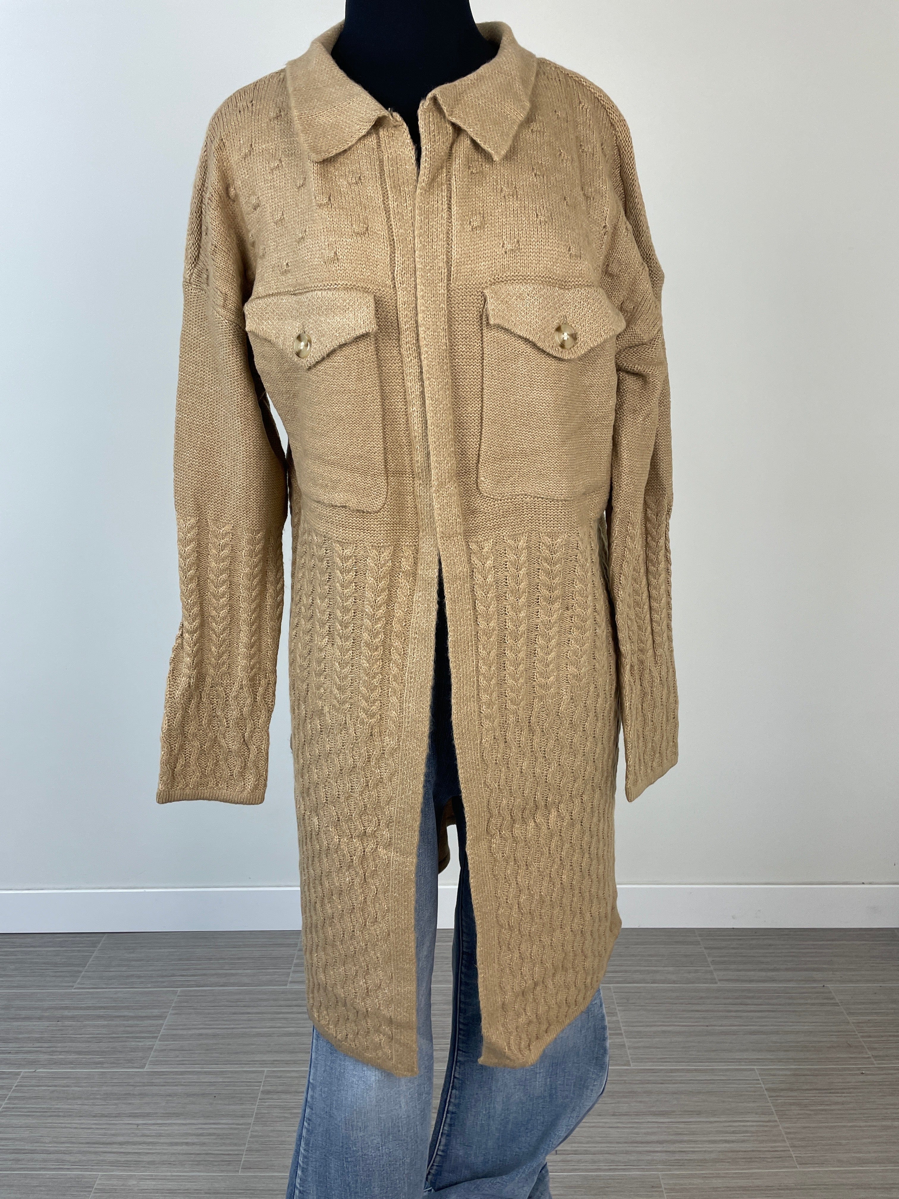 Light Camel Textured Cardigan