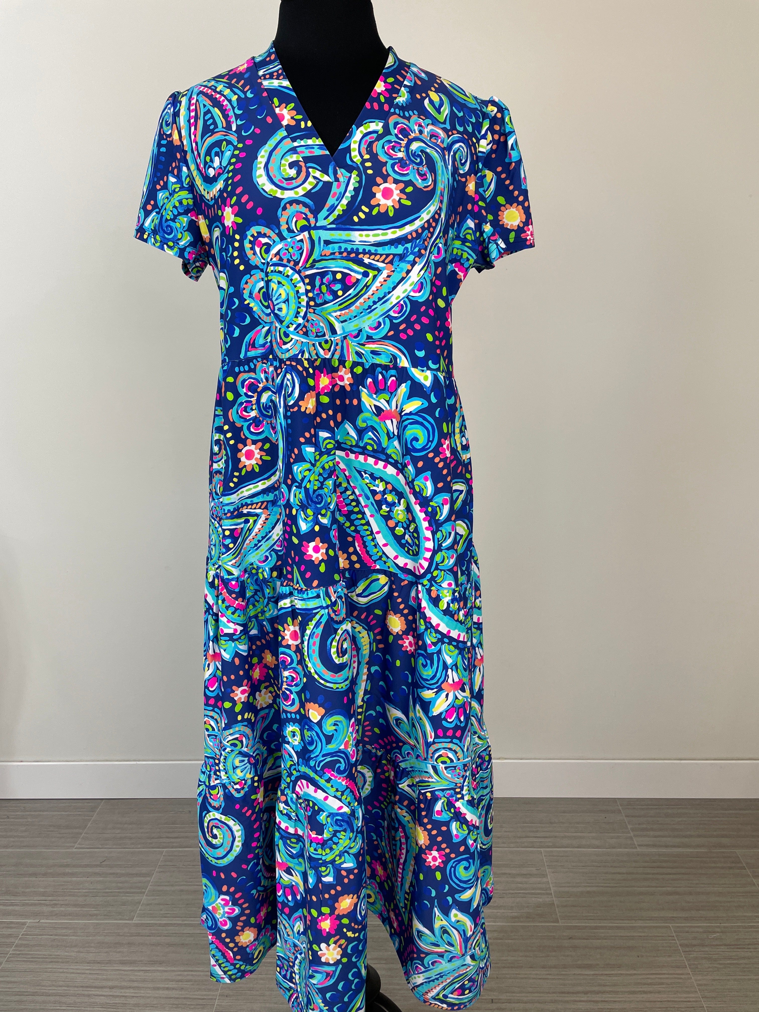 Blue Paisley Gail Tiered Midi Dress