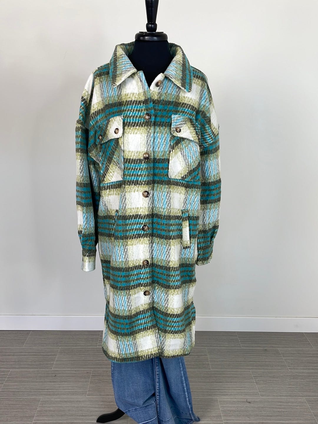 Lime Plaid Long Shacket