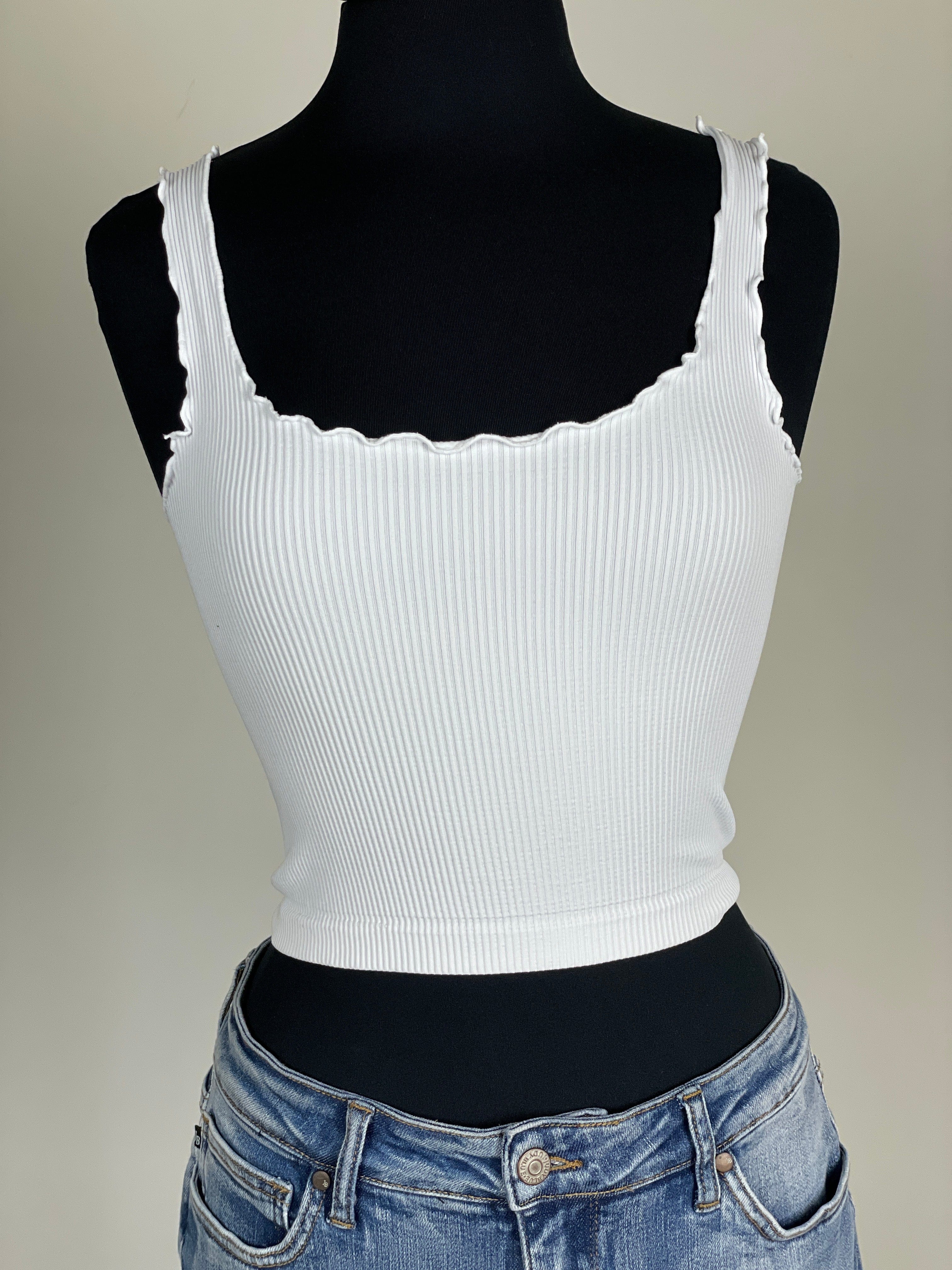 White Lettuce Edge Crop Top