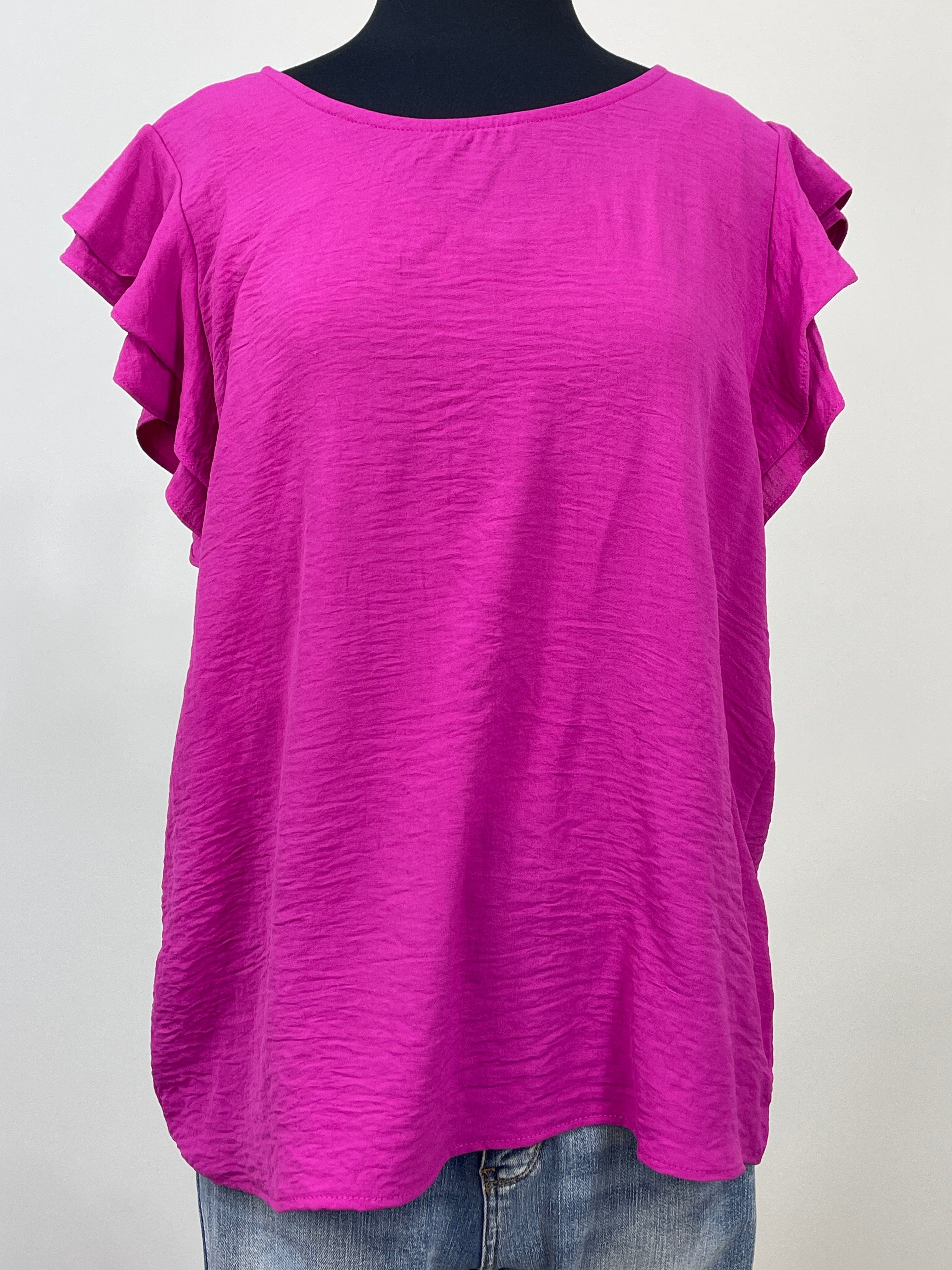 Magenta Two Layer Ruffle Sleeve Blouse