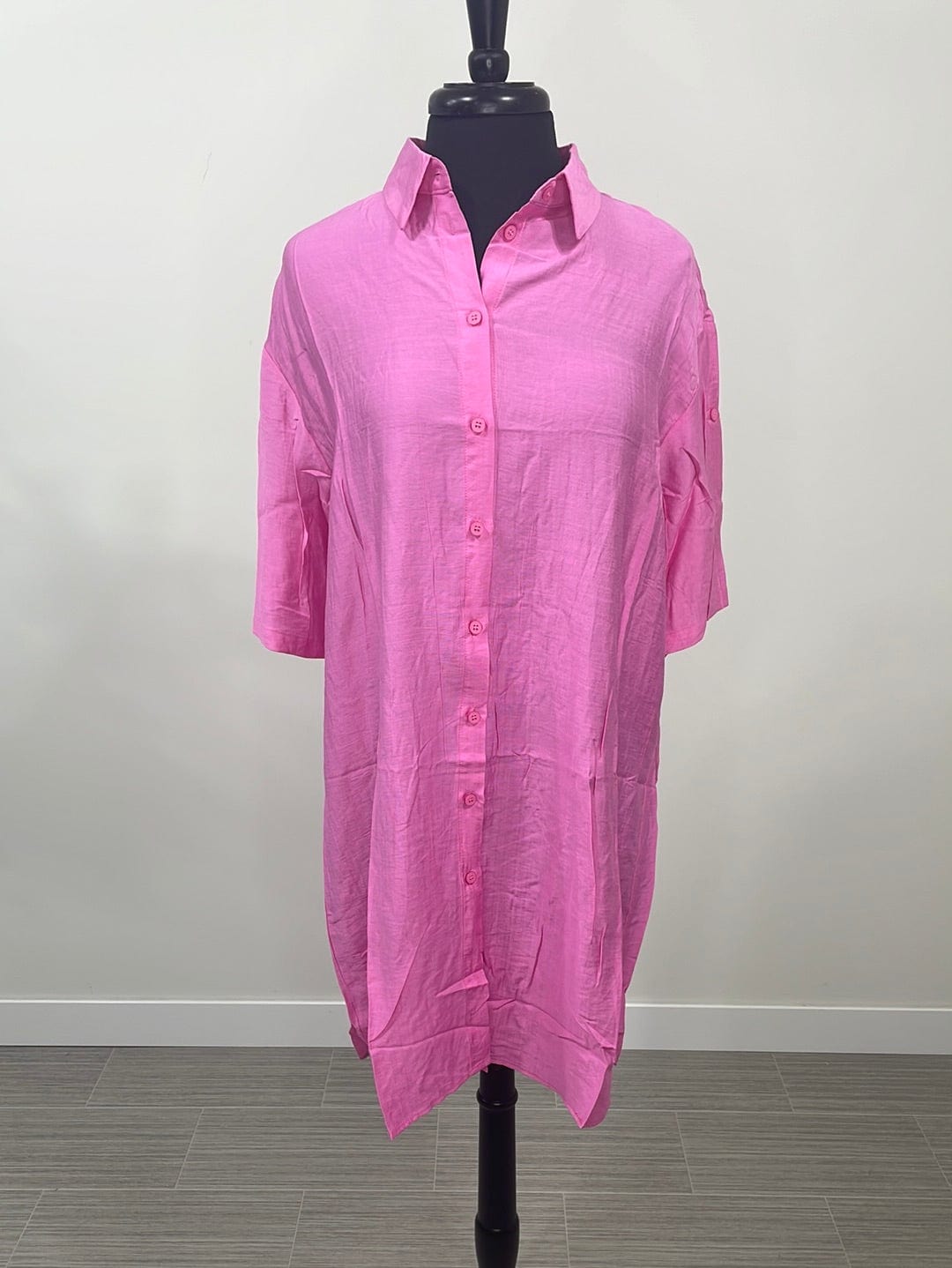 Pink Button Up Cuff Dress