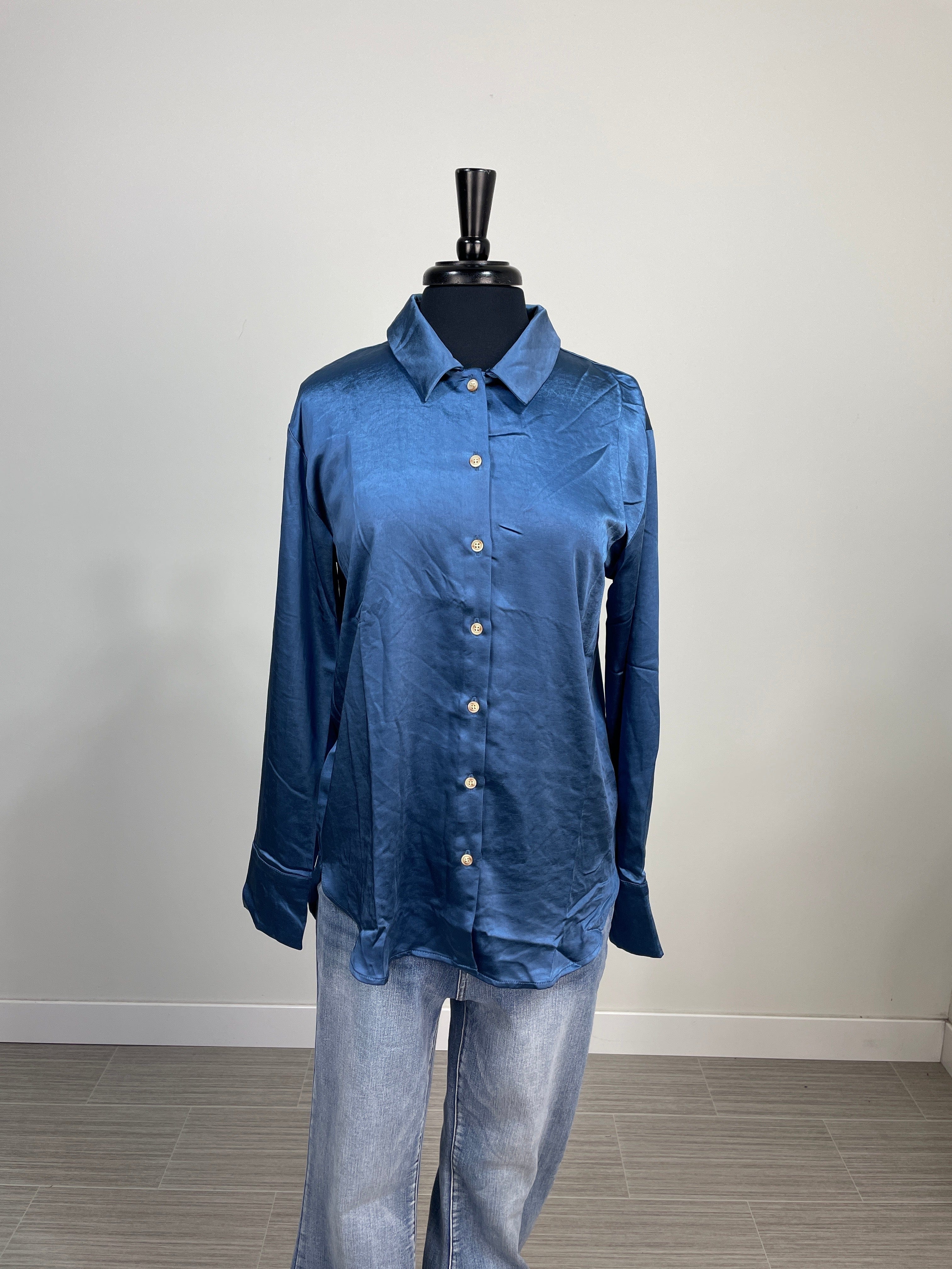 Blue Silky Relaxed Blouse