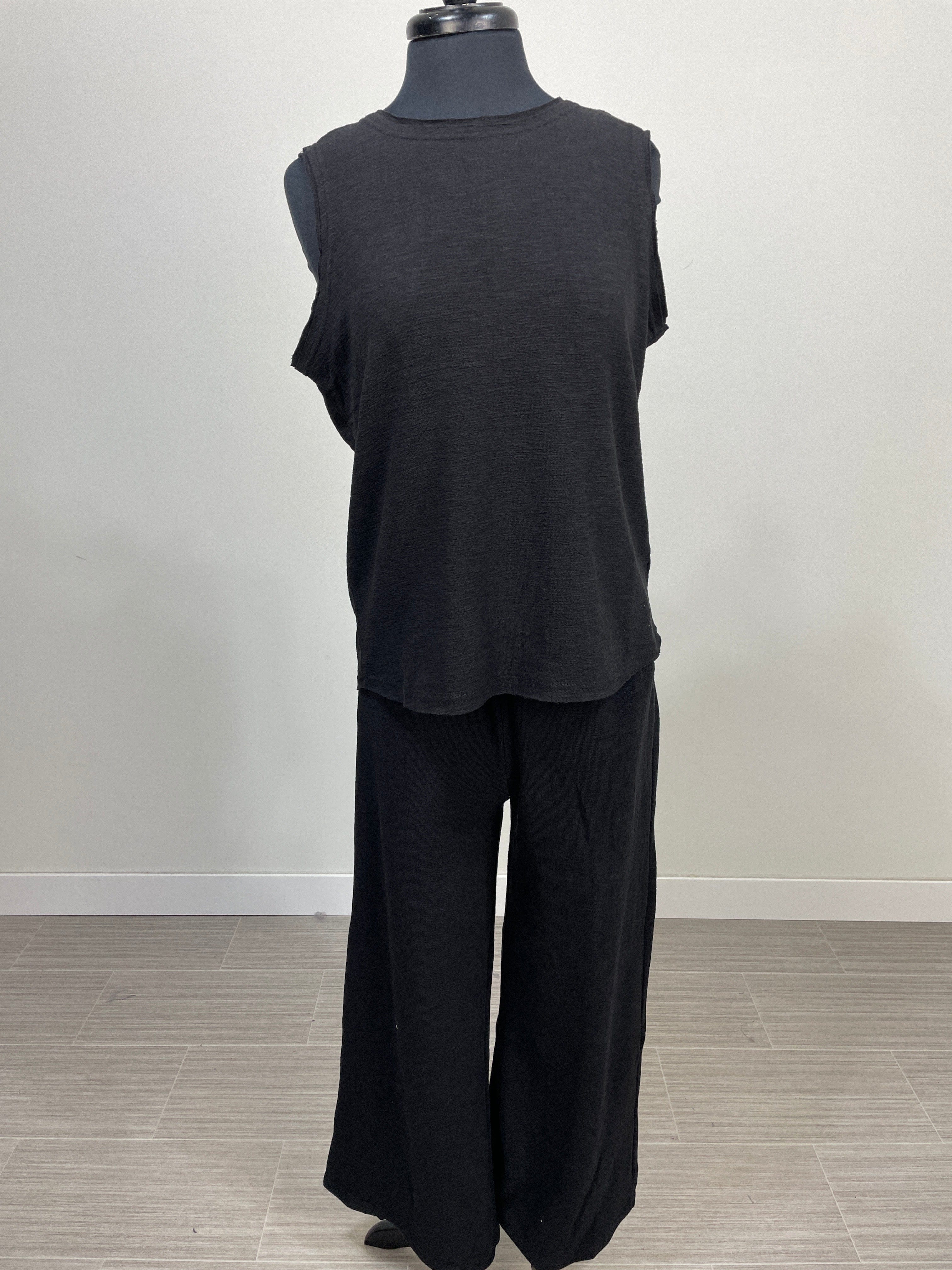 Black Cotton Slub Tank & Pants Set