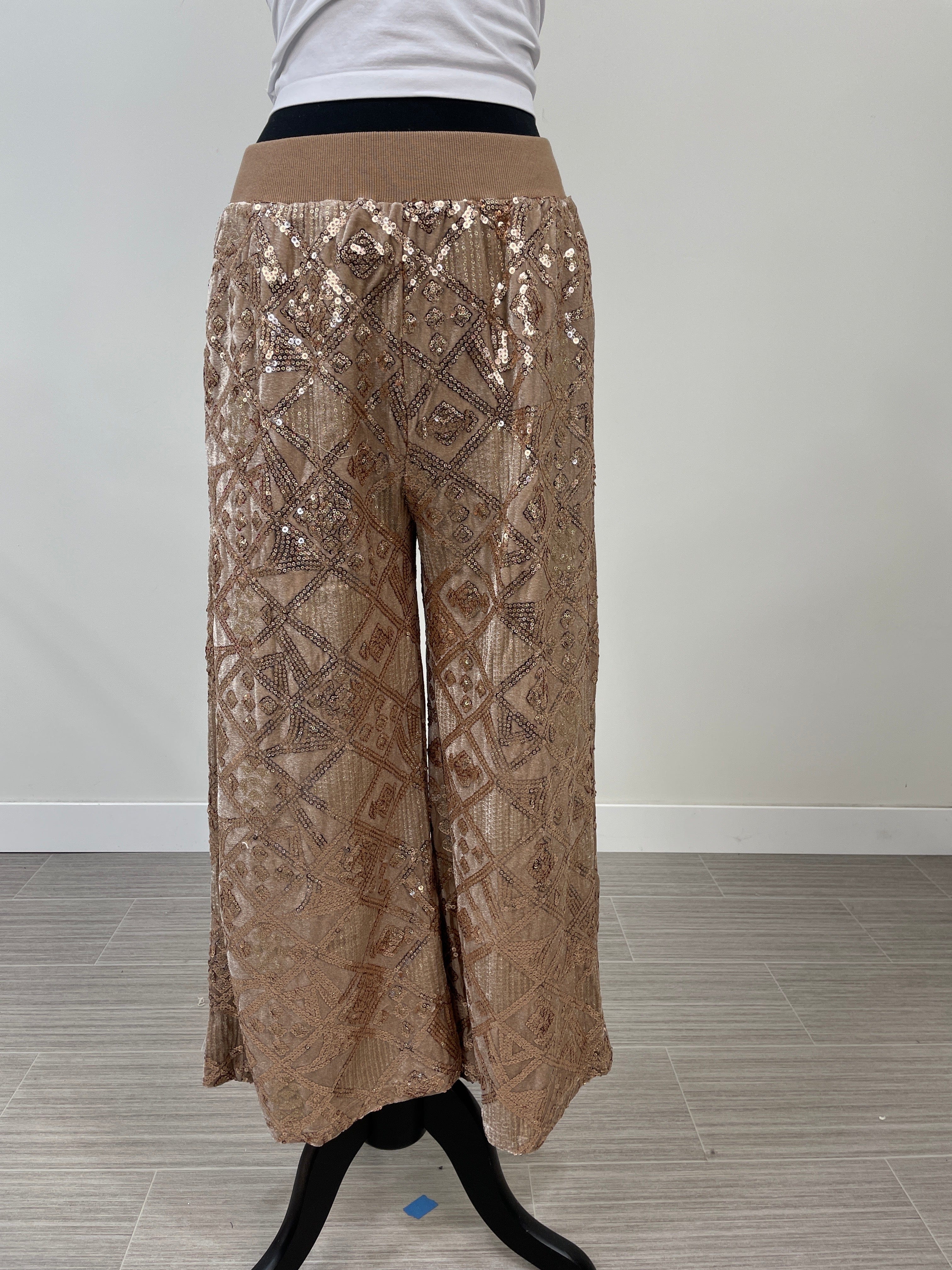 Taupe Sequin Wide Leg Pant