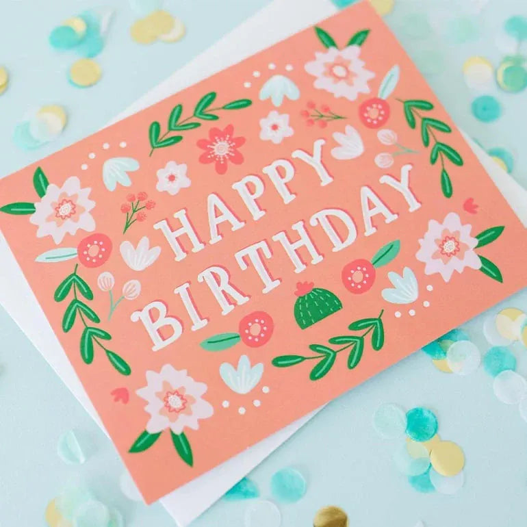 Happy Birthday Folk Floral Greeting Card