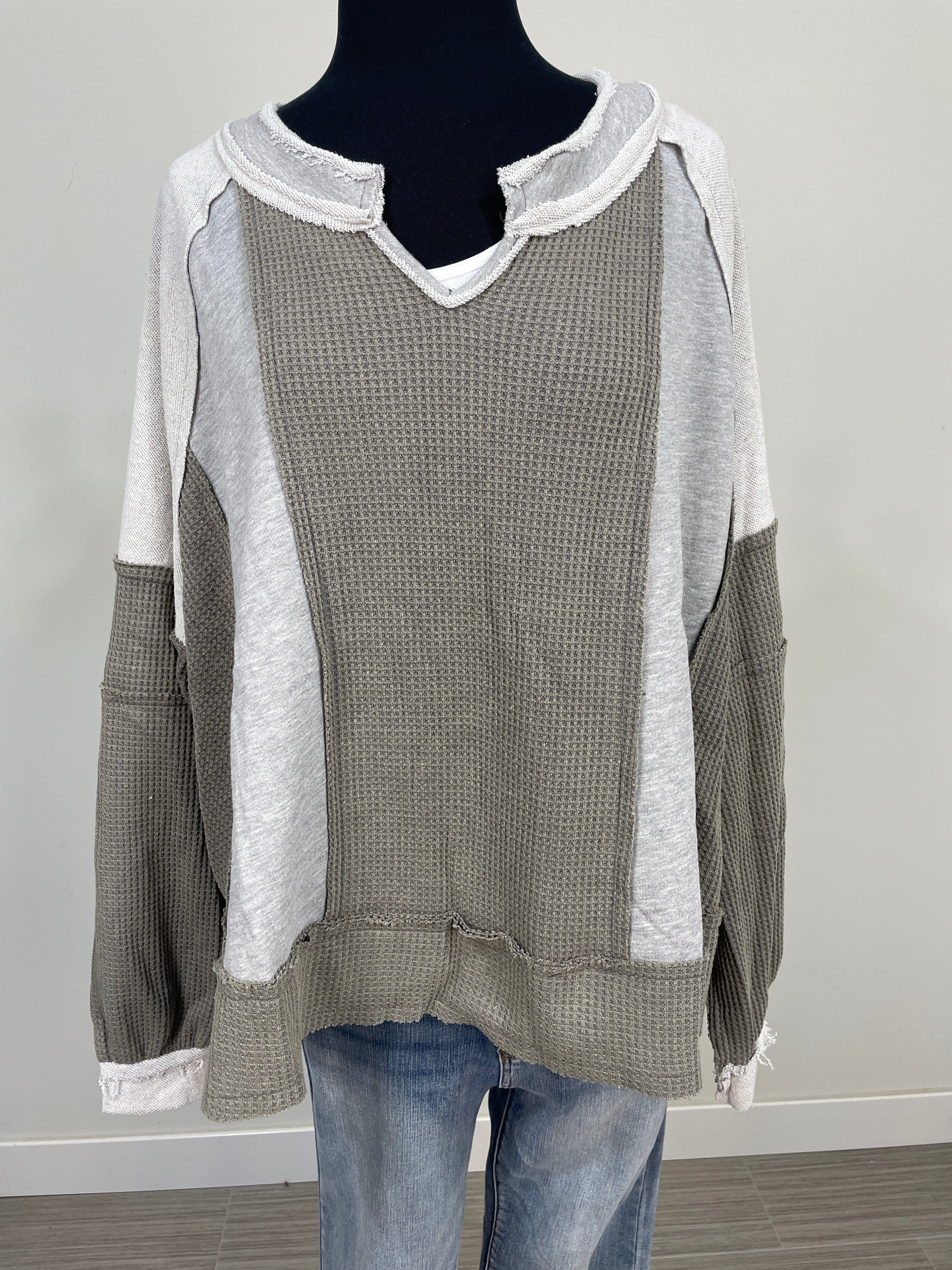 Grey Multi Media Knit Top