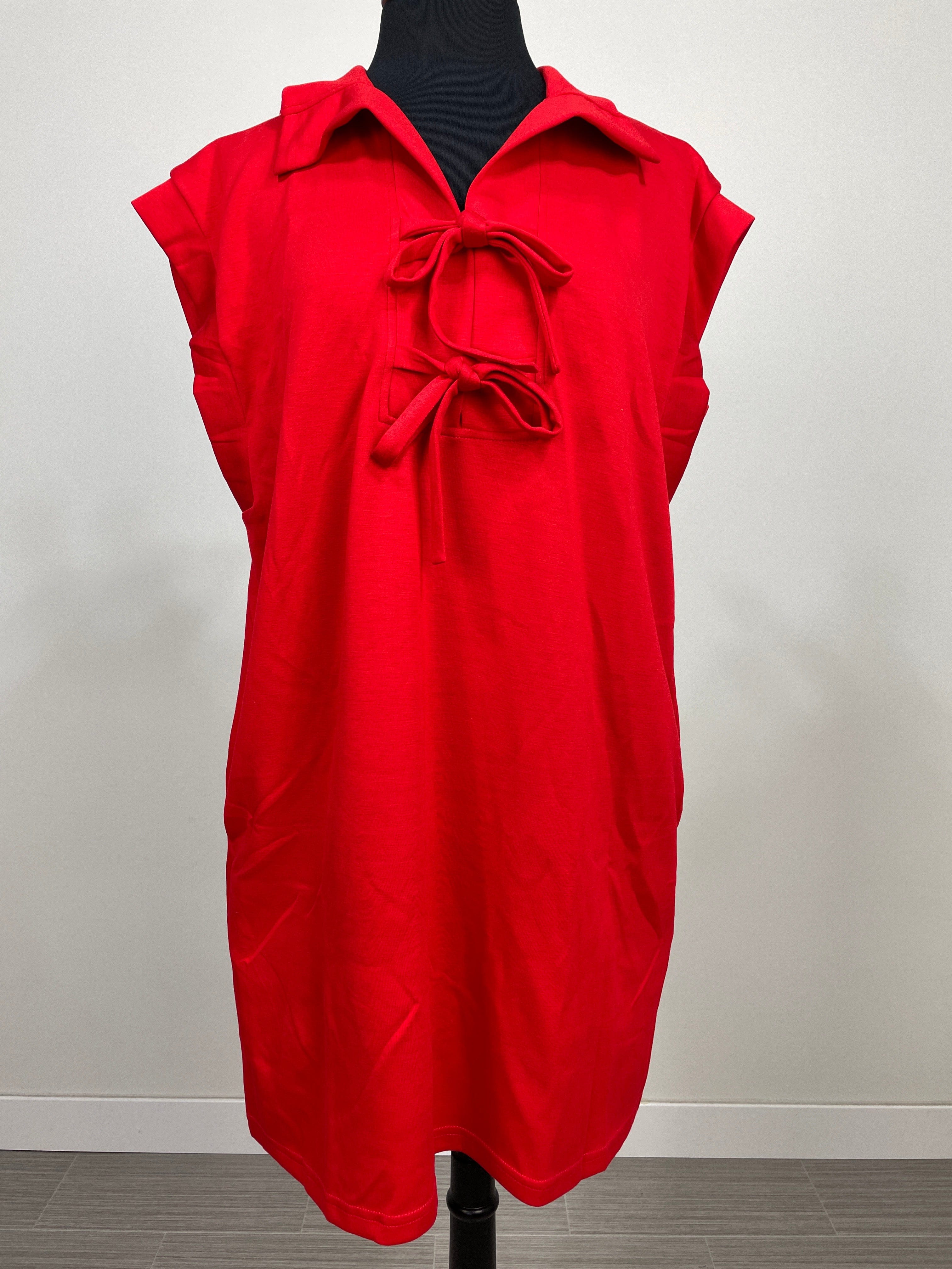 Red Scuba Bow Detail Dress