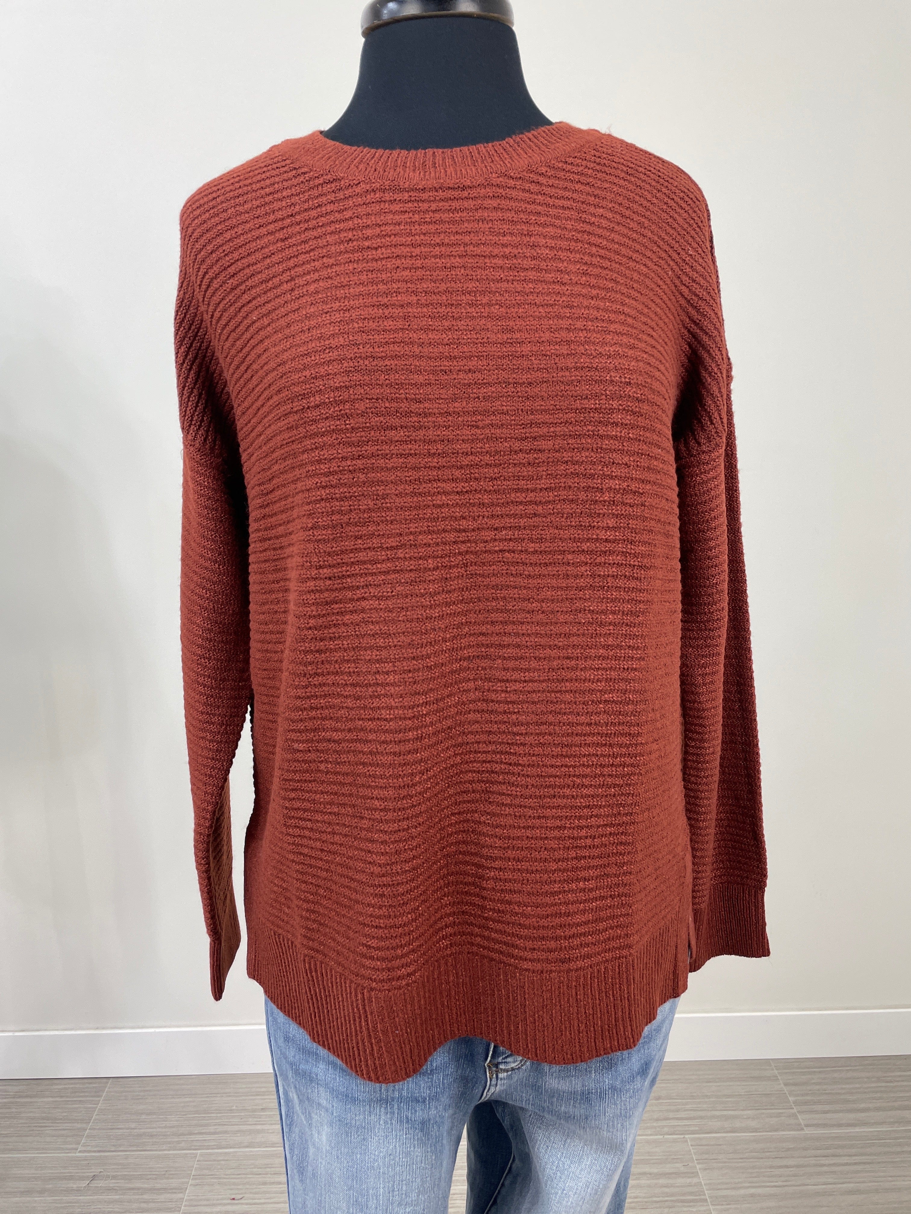 Copper Ribbed Side Slit Sweater