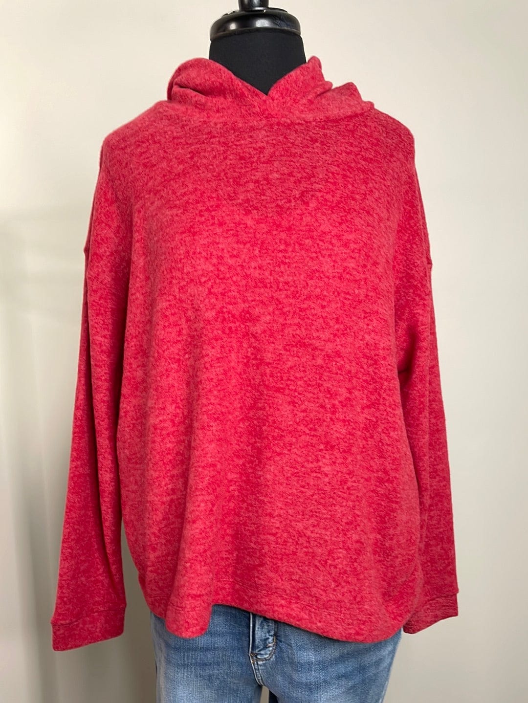 Red Hooded Brushed Hacci Sweater