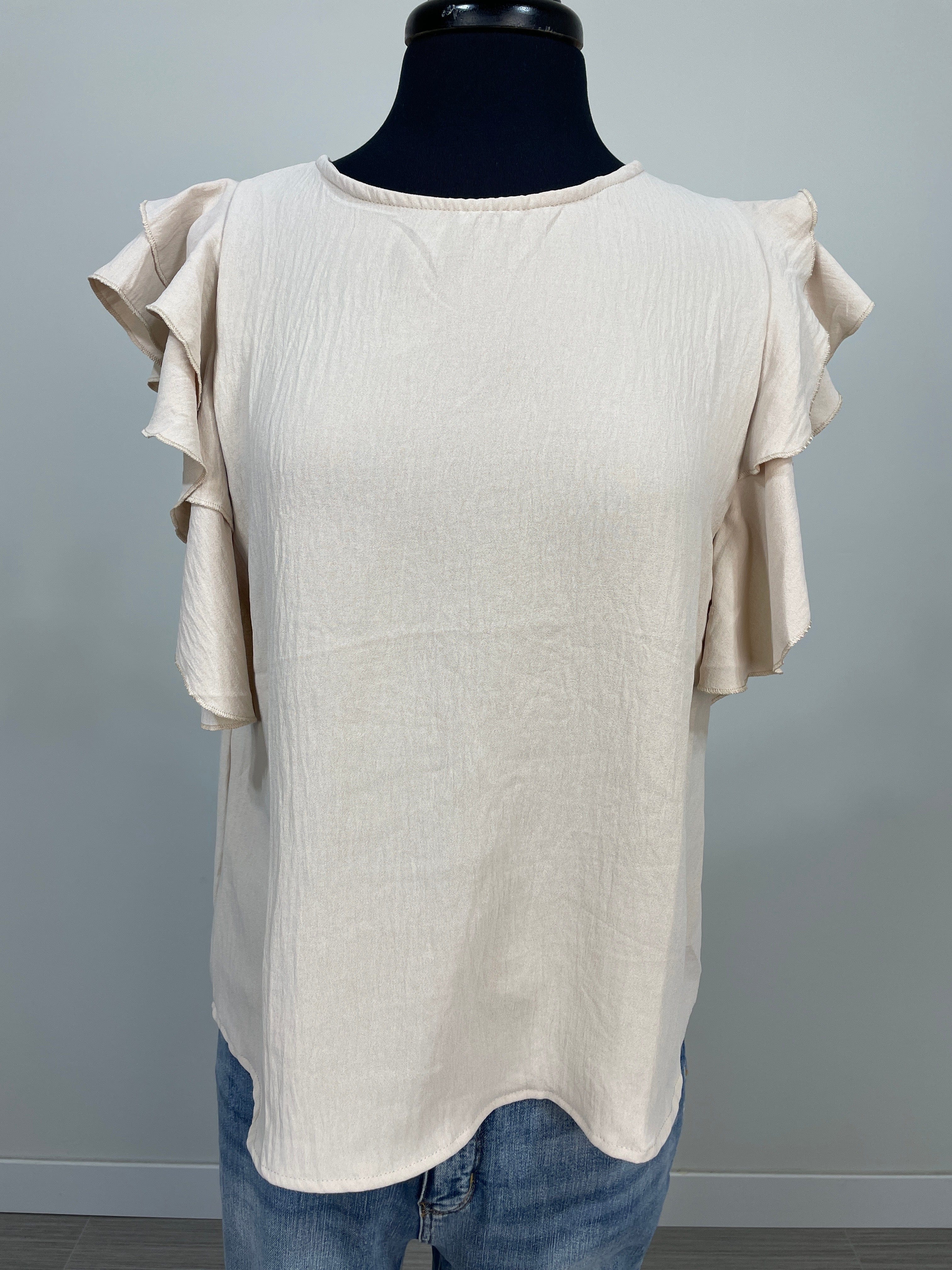Khaki Double Ruffle Sleeve Top
