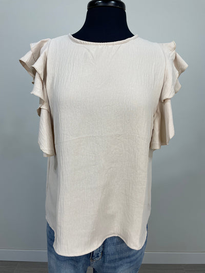 Khaki Double Ruffle Sleeve Top