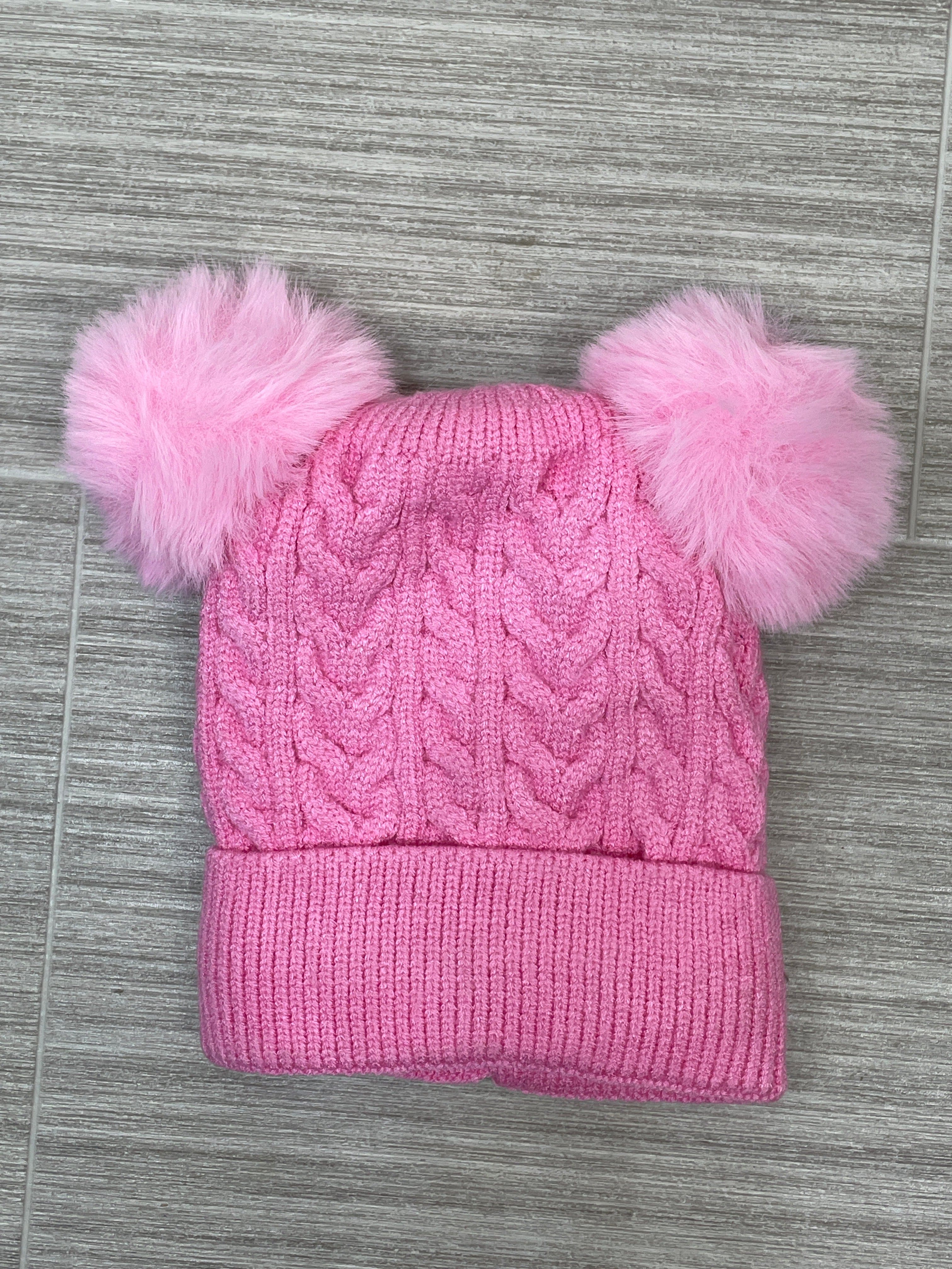 Pink Toddler Cable Knit Lined Hat