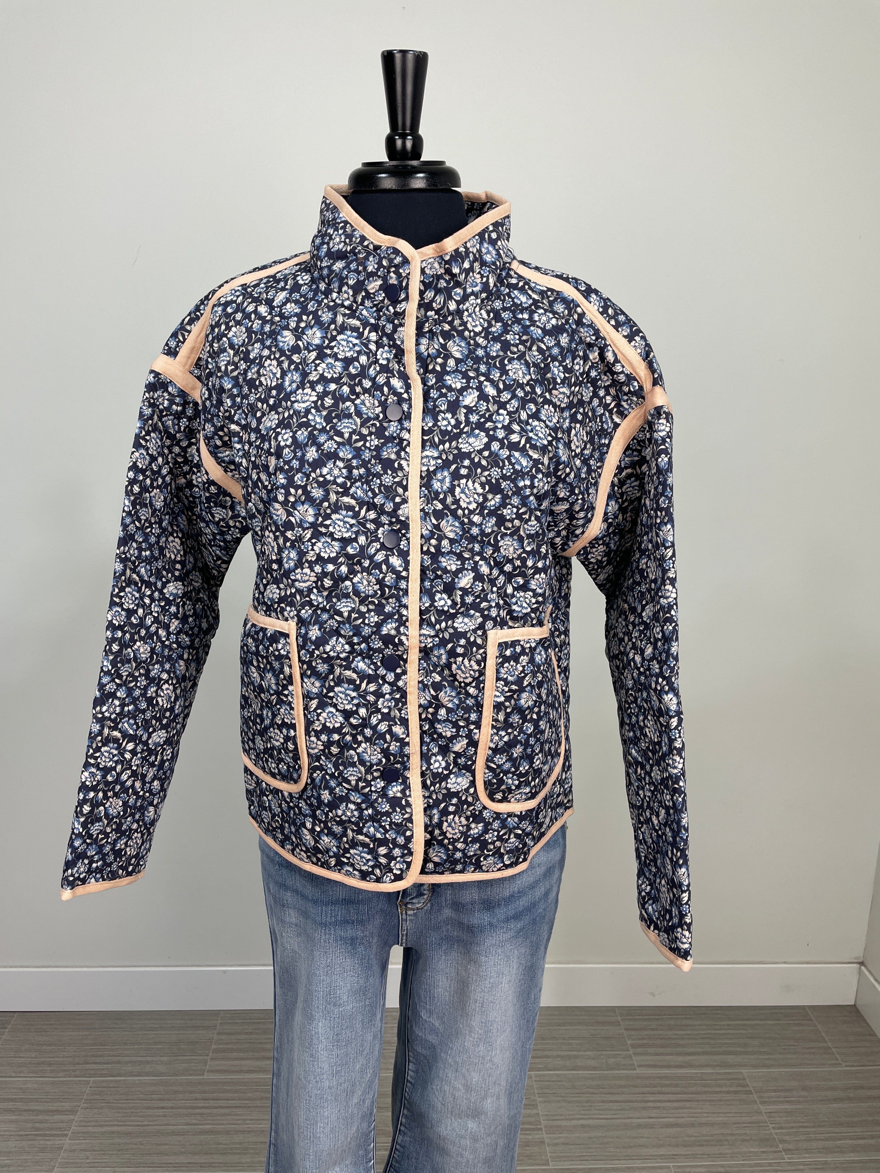Navy Polar Collar Quilted Jacket
