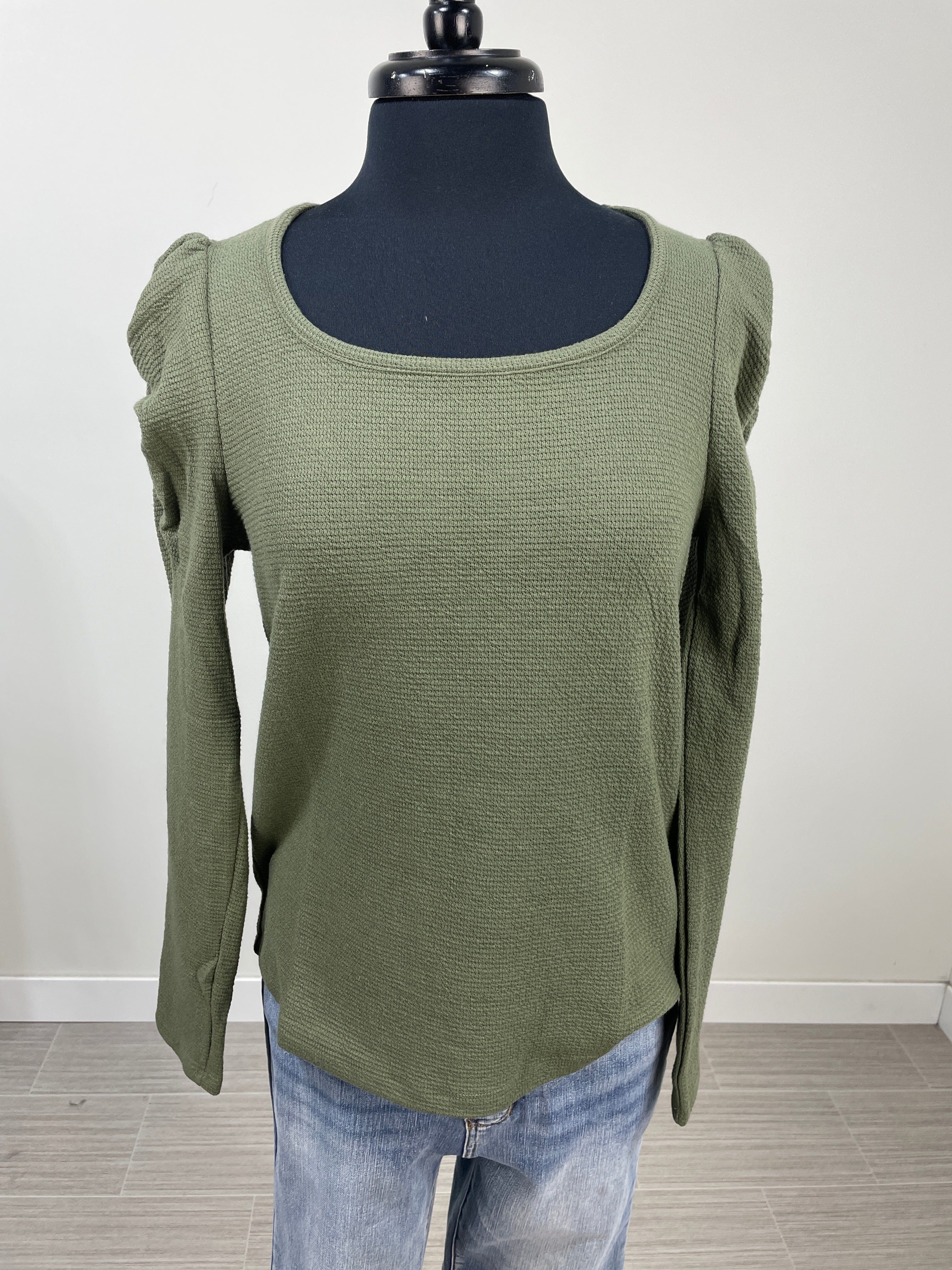 Olive Textured Long Sleeve Top
