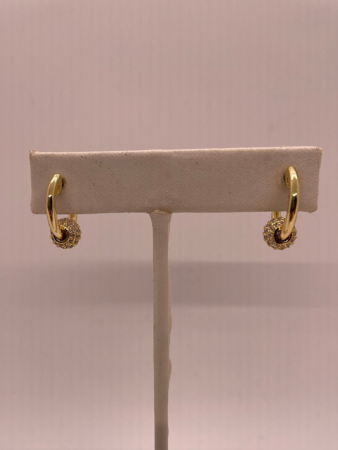 Gold Huggie w/Rhinestone Ball Earring