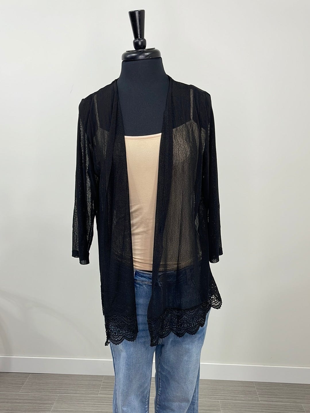 Black Sheer Lace Detail Cardigan