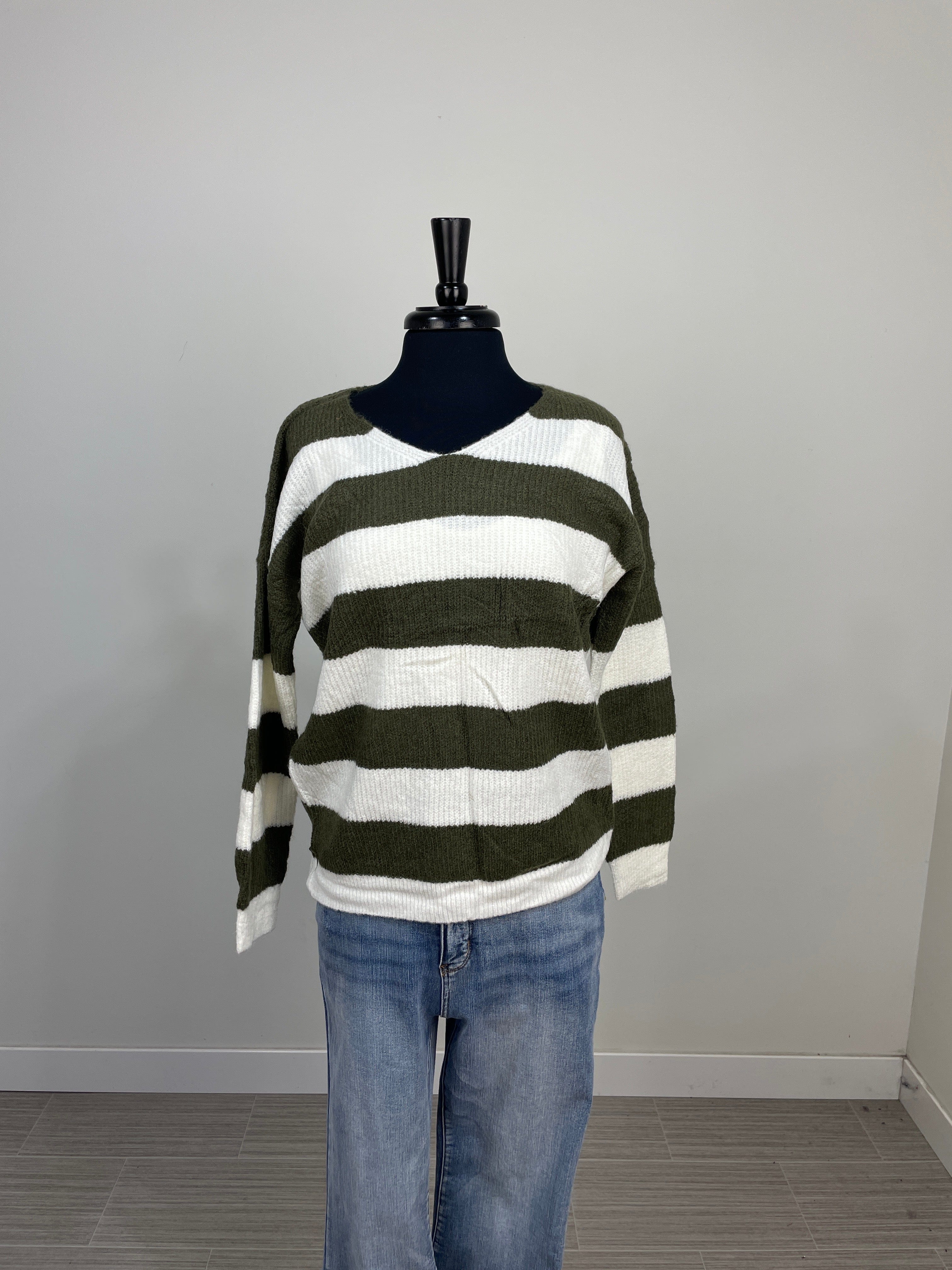 Olive & Ivory Stripe Sweater