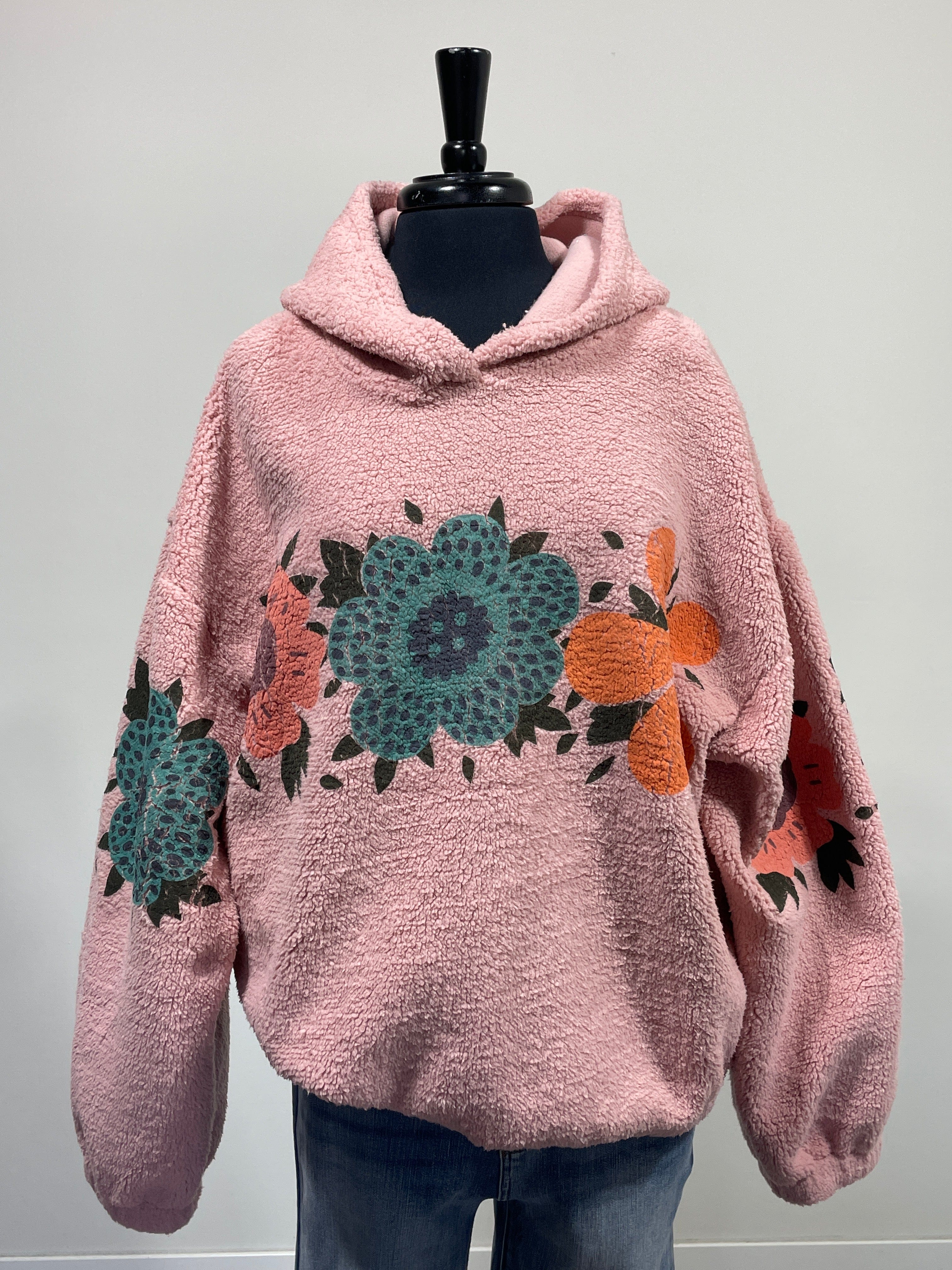 Blush Floral Printed Hooded Fleece
