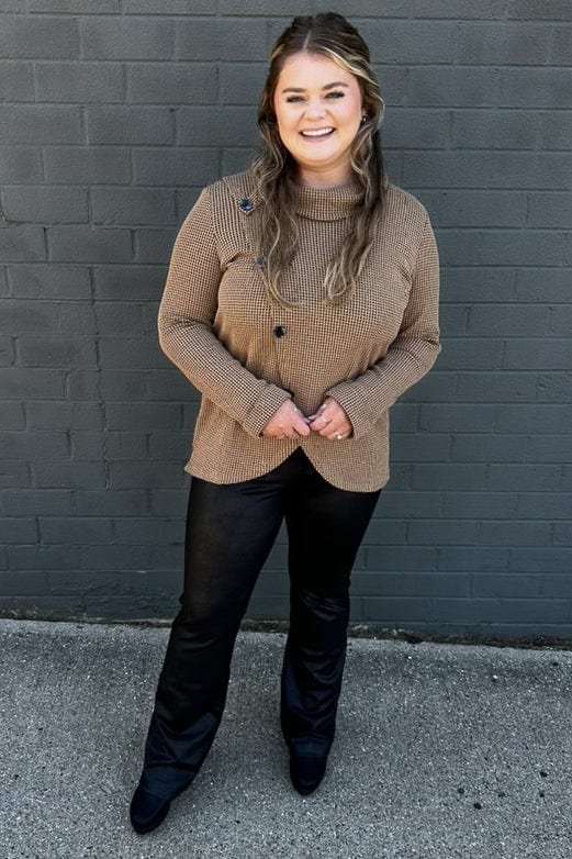 Taupe & Black Waffle Cowl Top