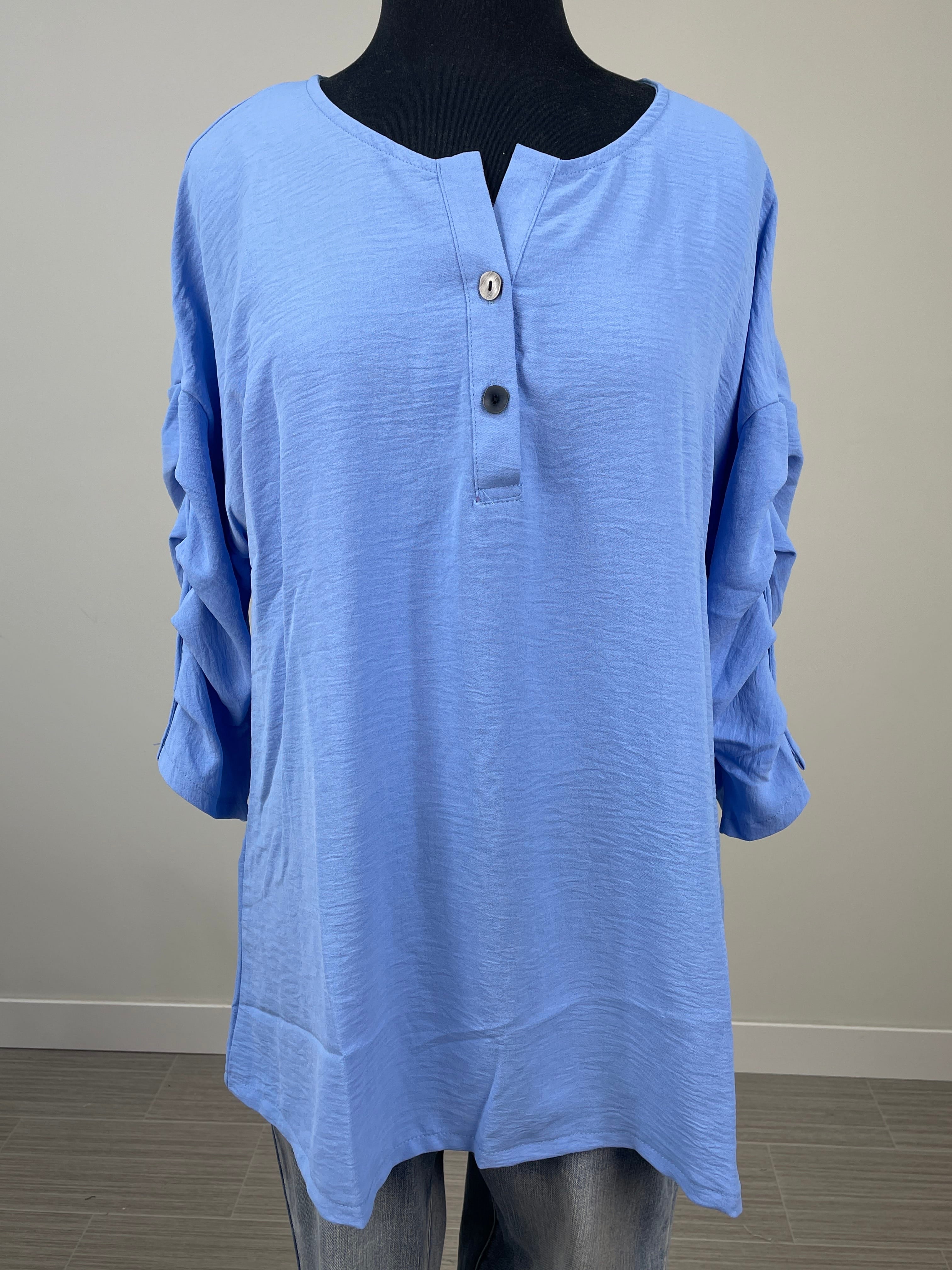 Sky Blue 3/4 Sleeve Button Detail Blouse