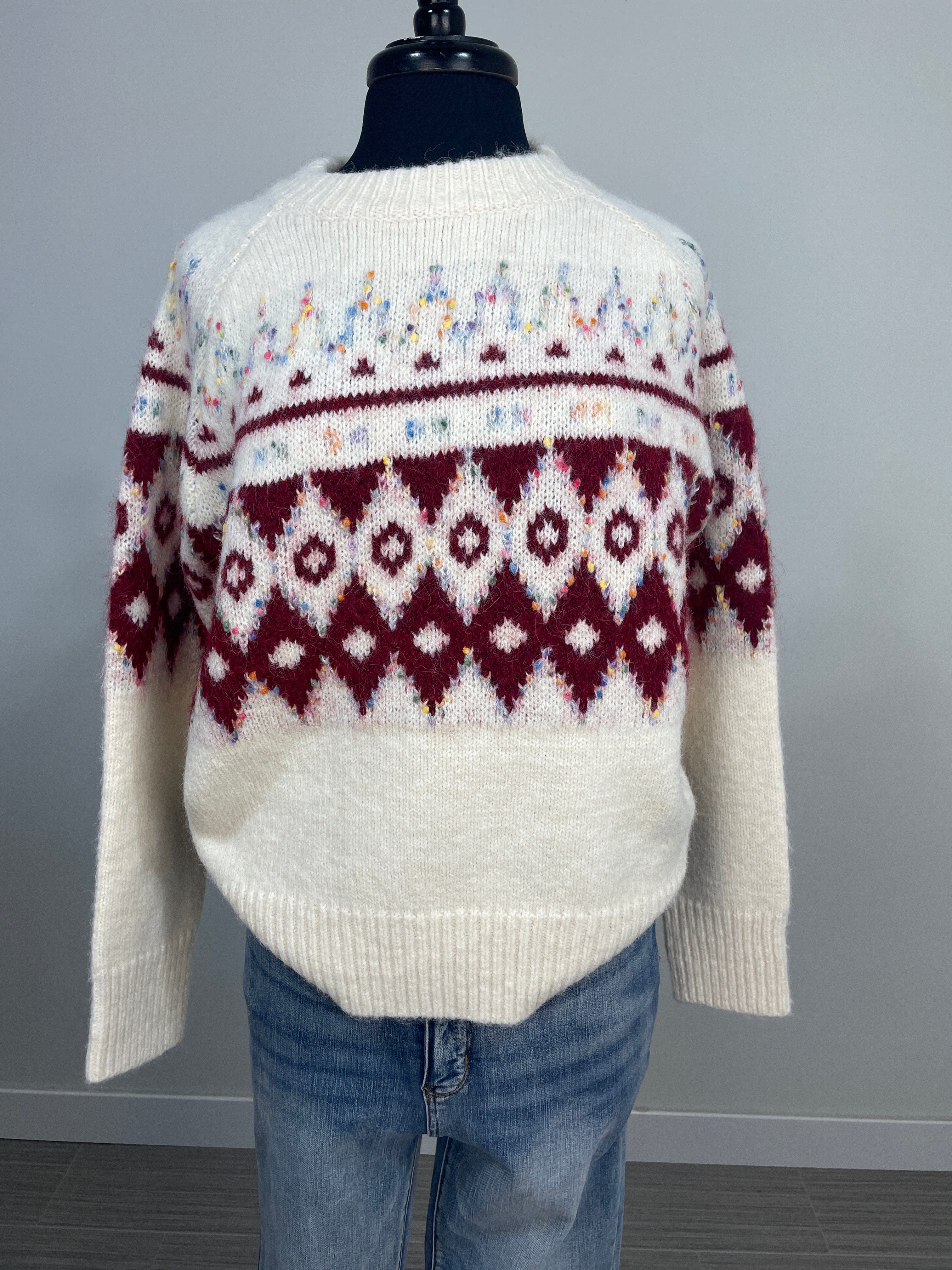 Burgundy Diamond Print Sweater