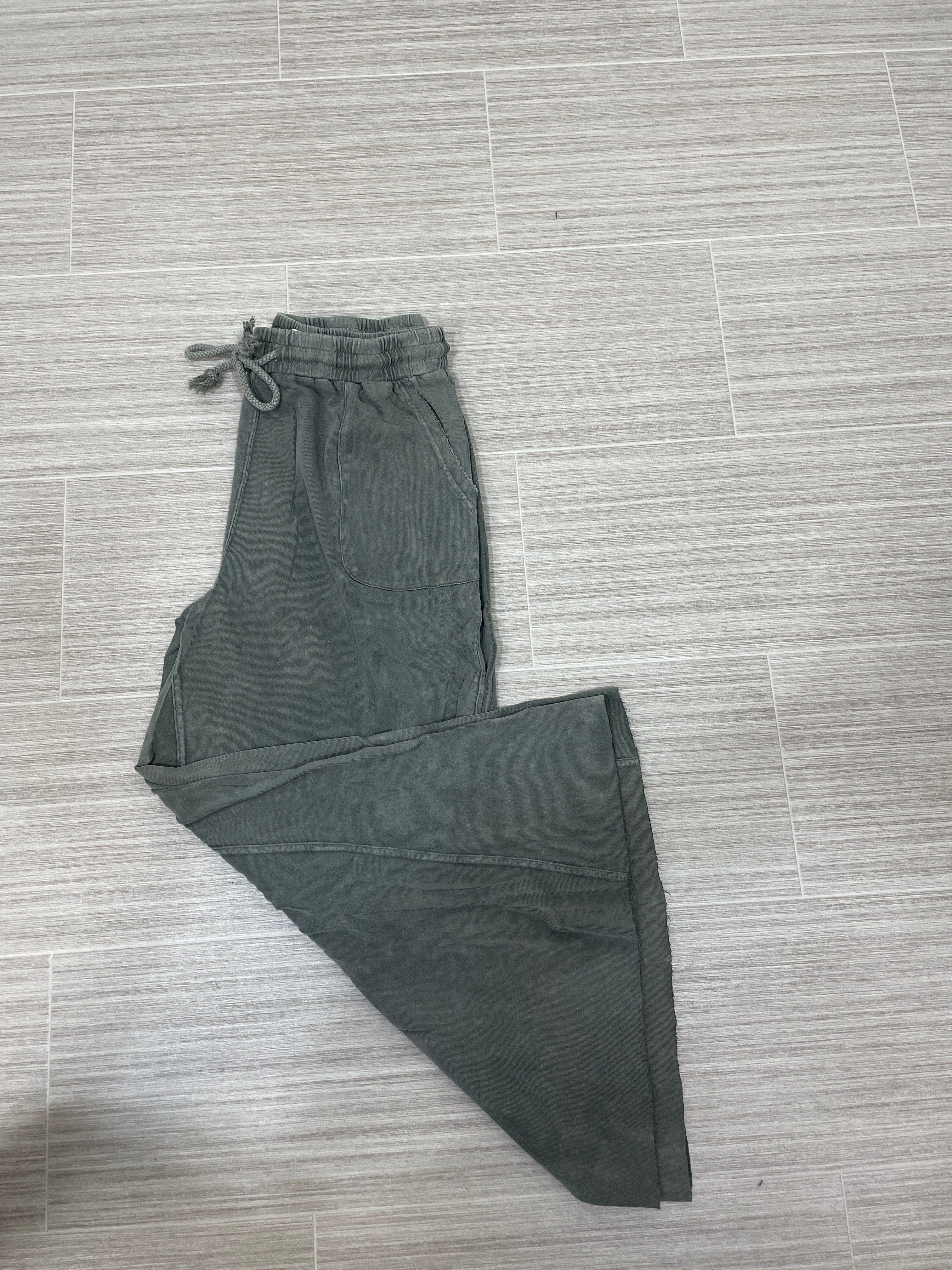 Ash Green Mineral Washed Wide Leg Pant