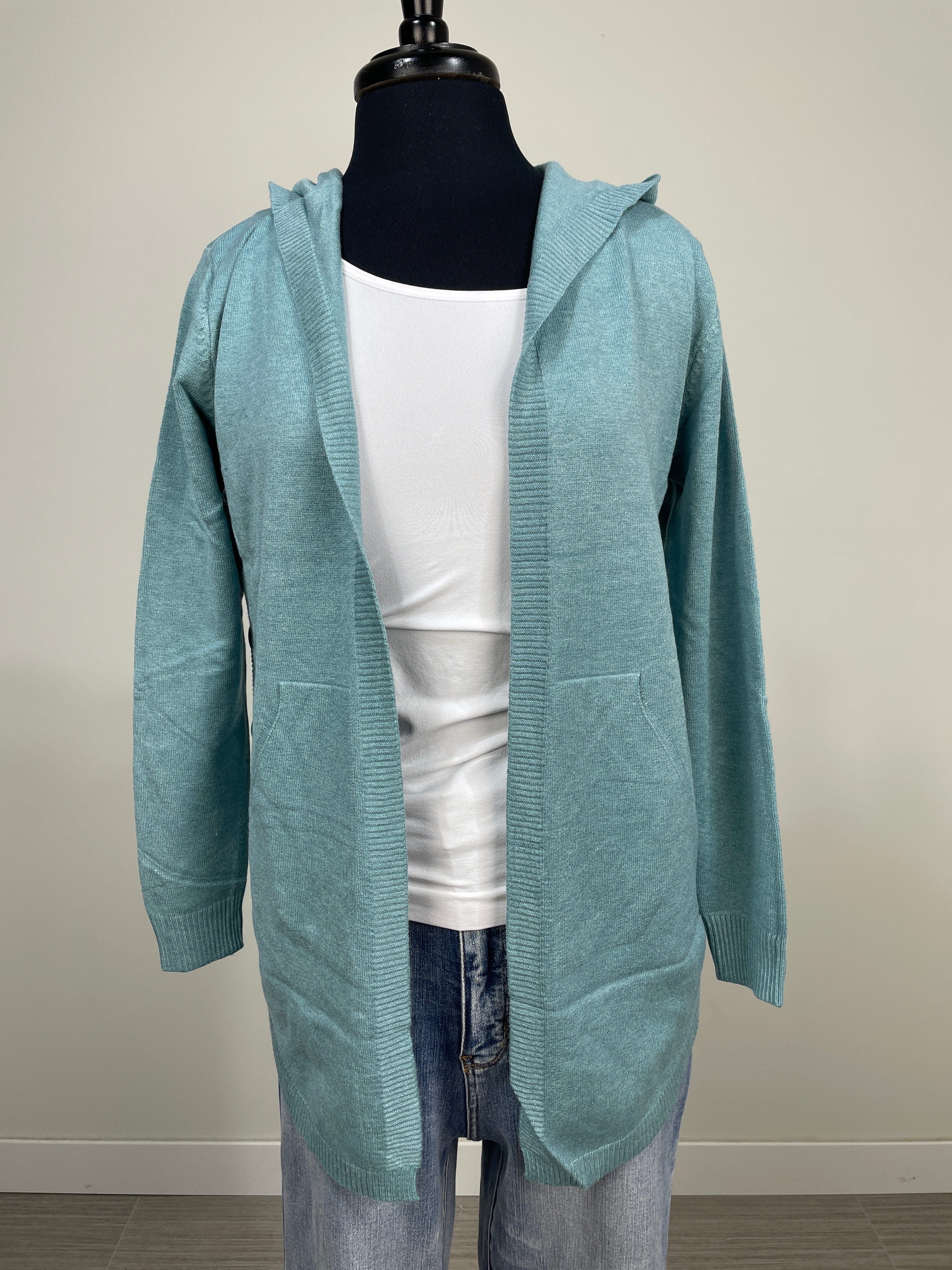 Teal Hooded Cardigan