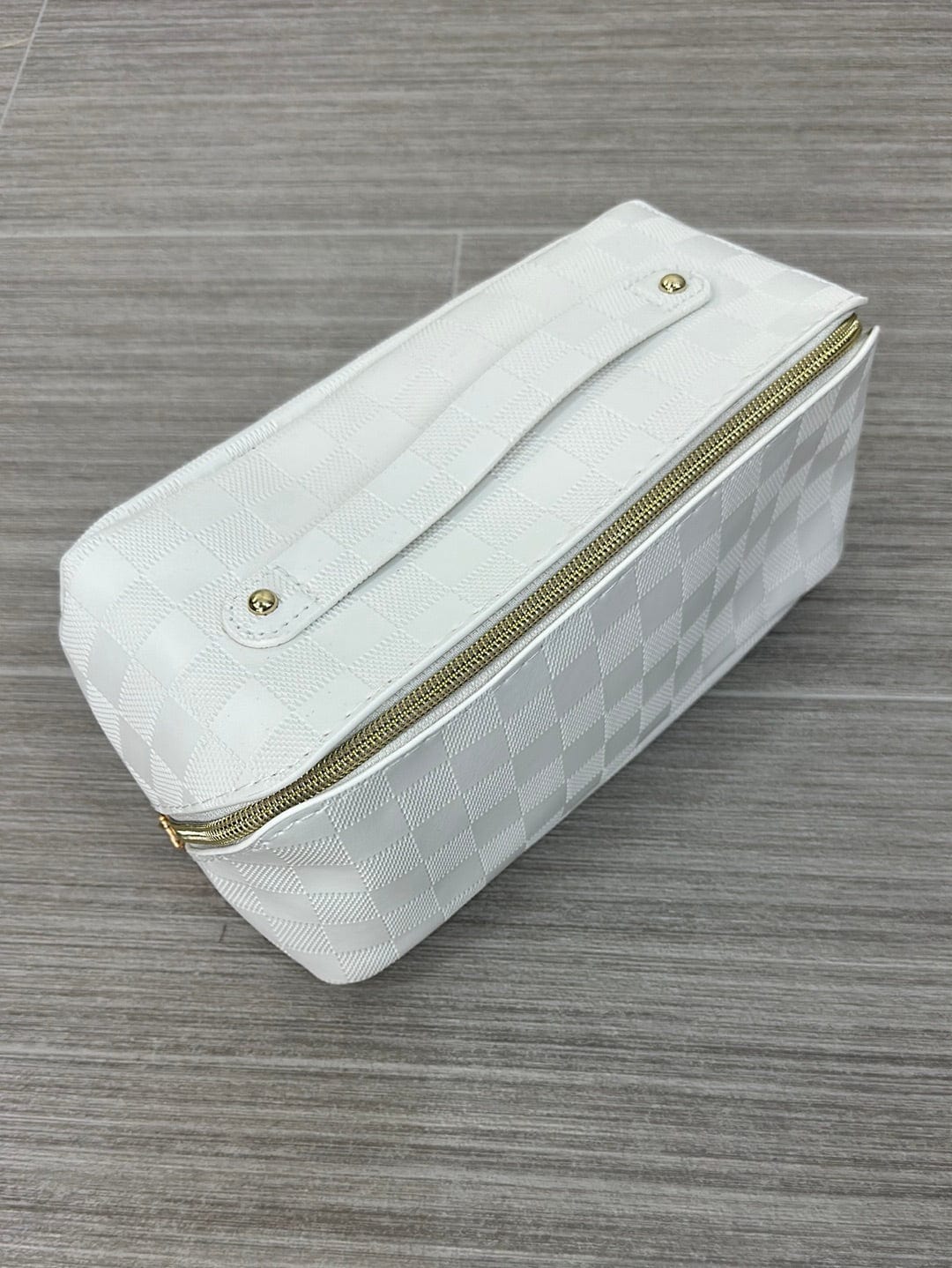 Ivory Checkered Cosmetic Bag