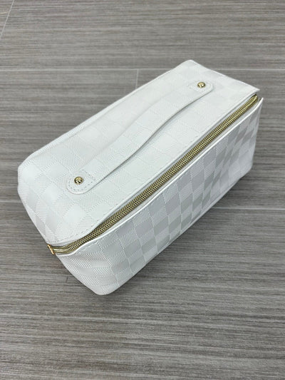 Ivory Checkered Cosmetic Bag
