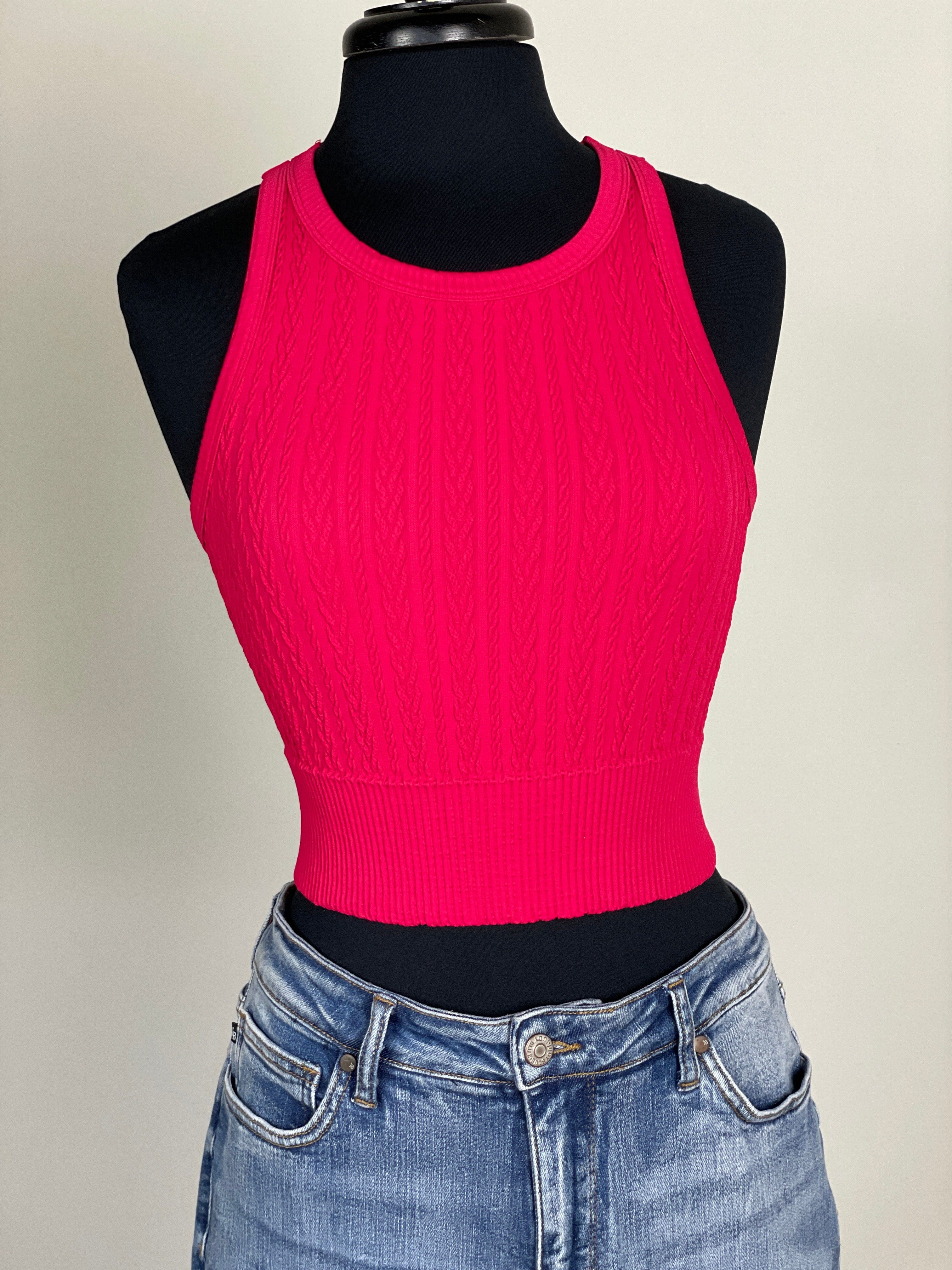 Viva Magenta Cable Knit Crop Top