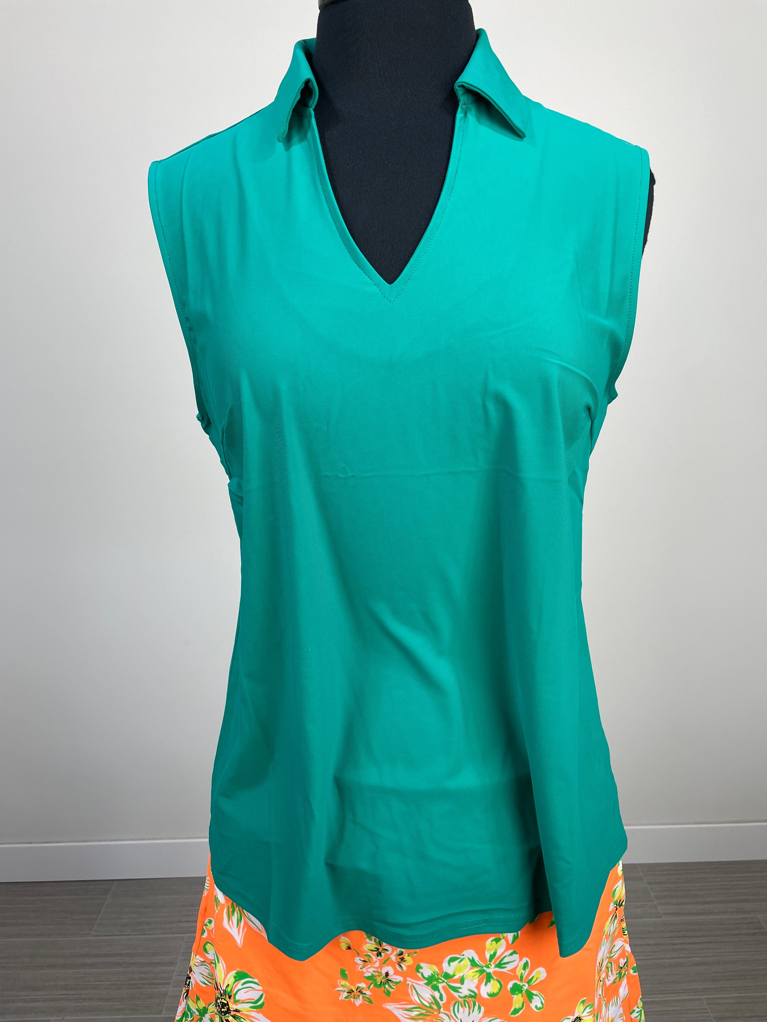 Green Rosa Sleeveless Polo Top