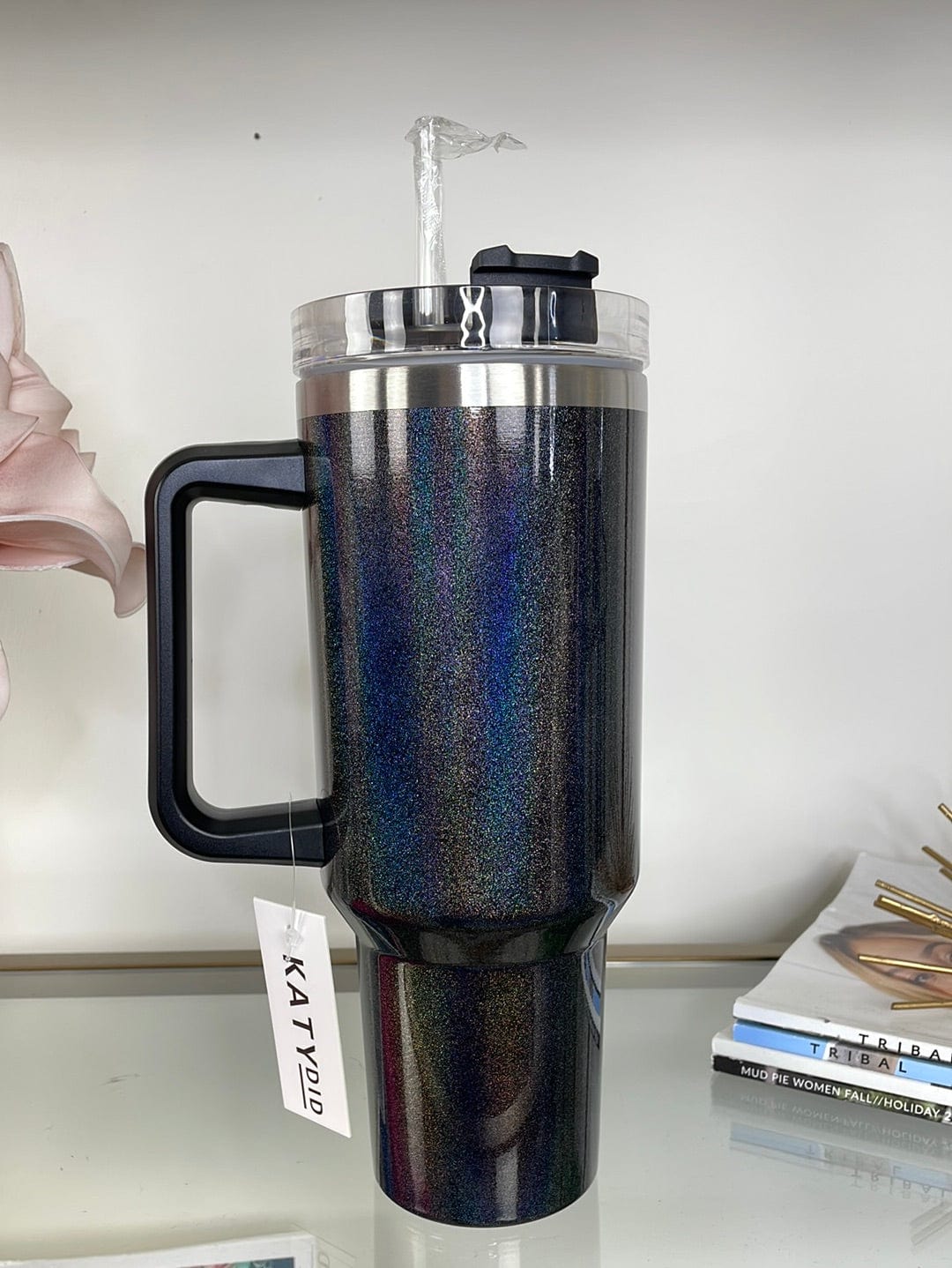 Black Glitter Jeanie 40oz Tumbler w/Handle