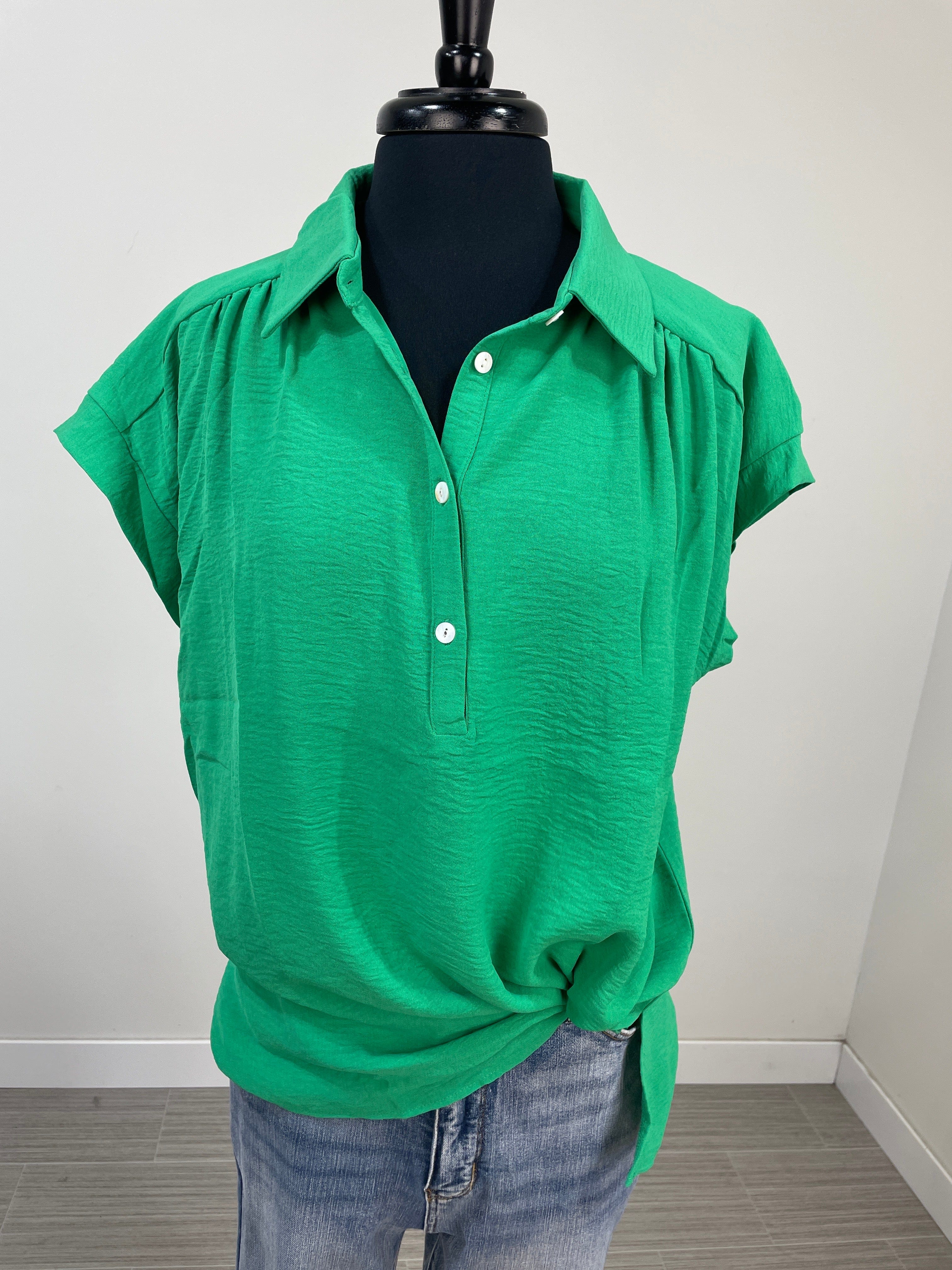 Green Button Collar Blouse