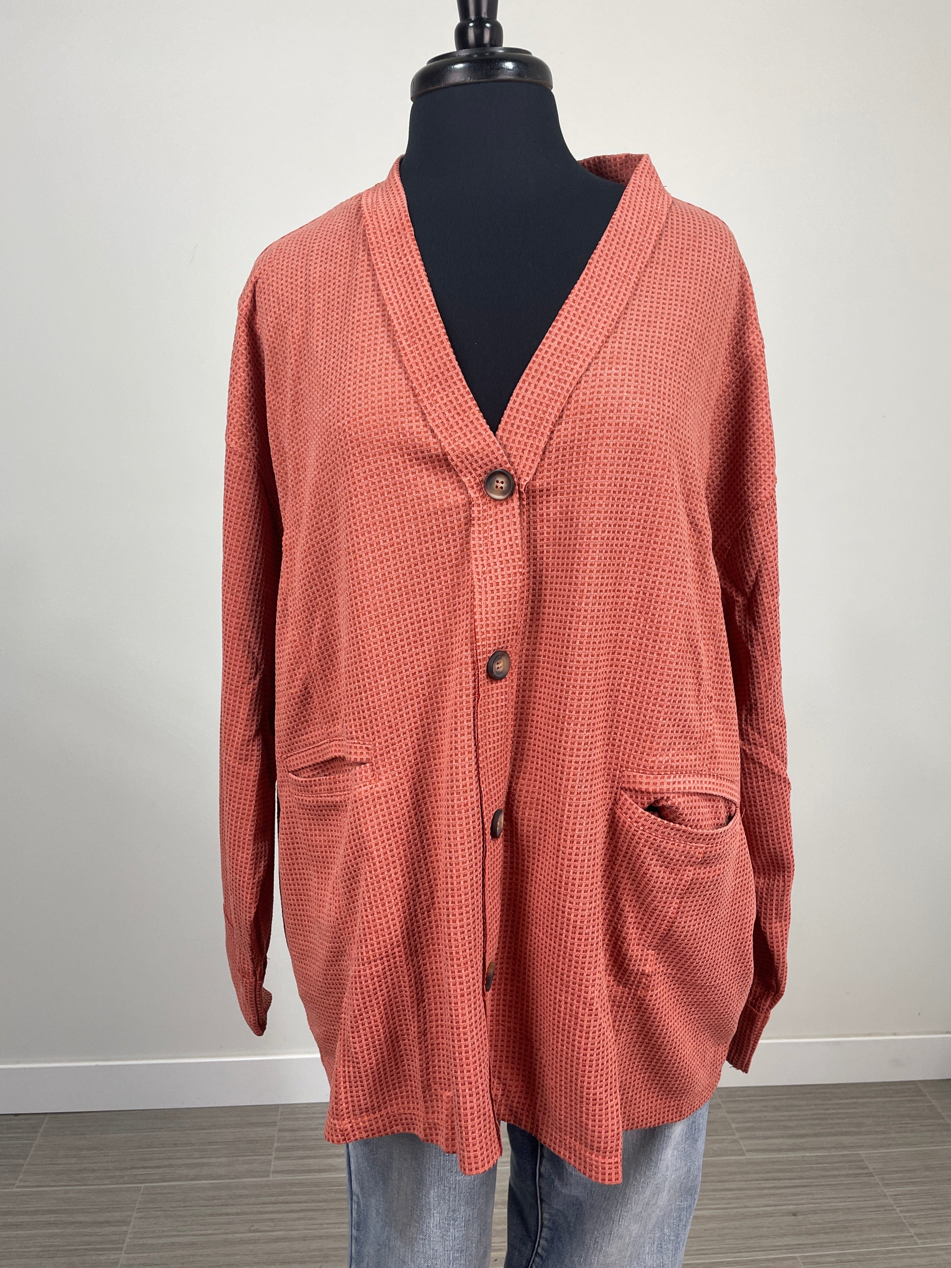 Rust Waffle Detail Cardigan