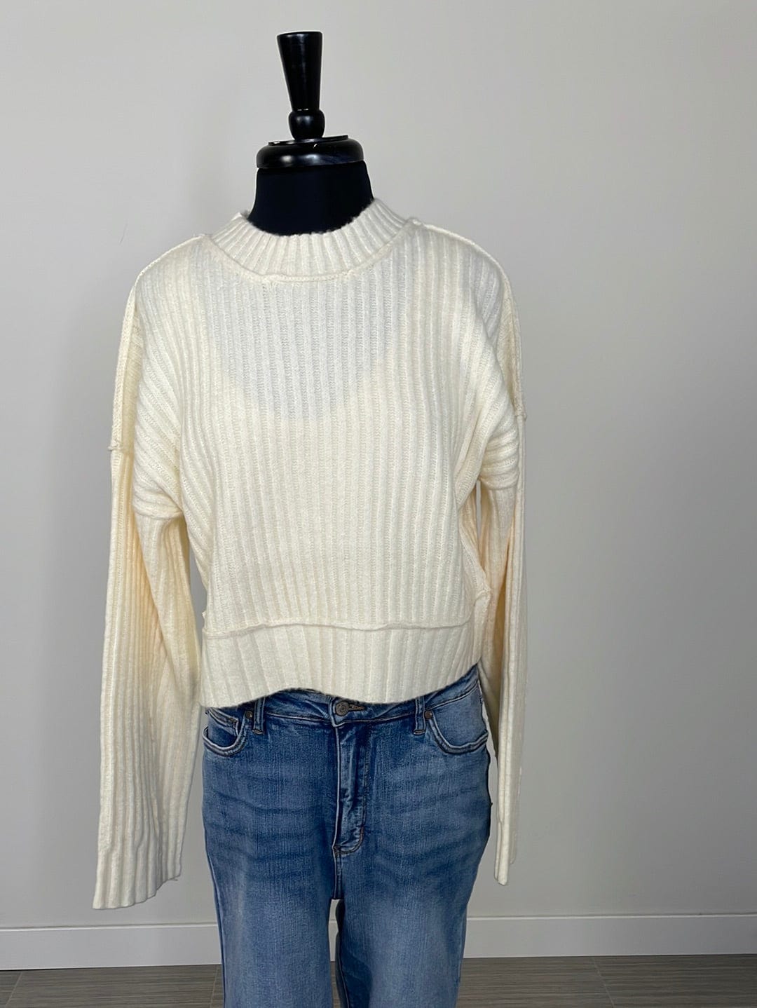 Ivory Cropped Ribbed Sweater