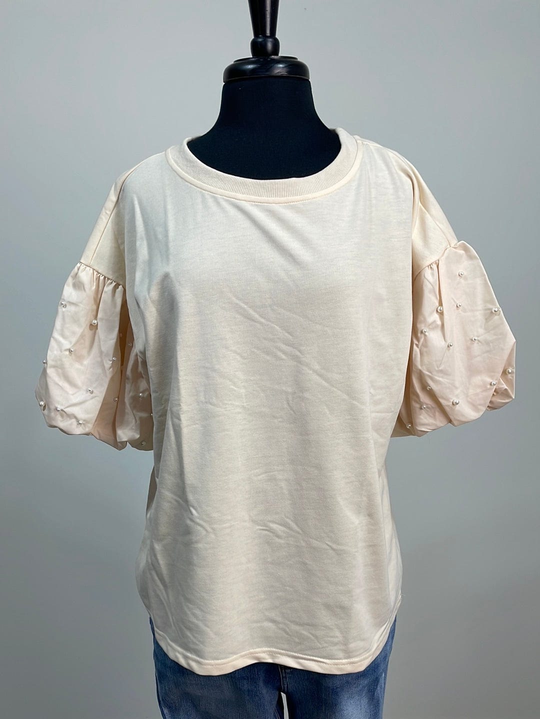 Oatmeal Pearl Beads Poplin Top