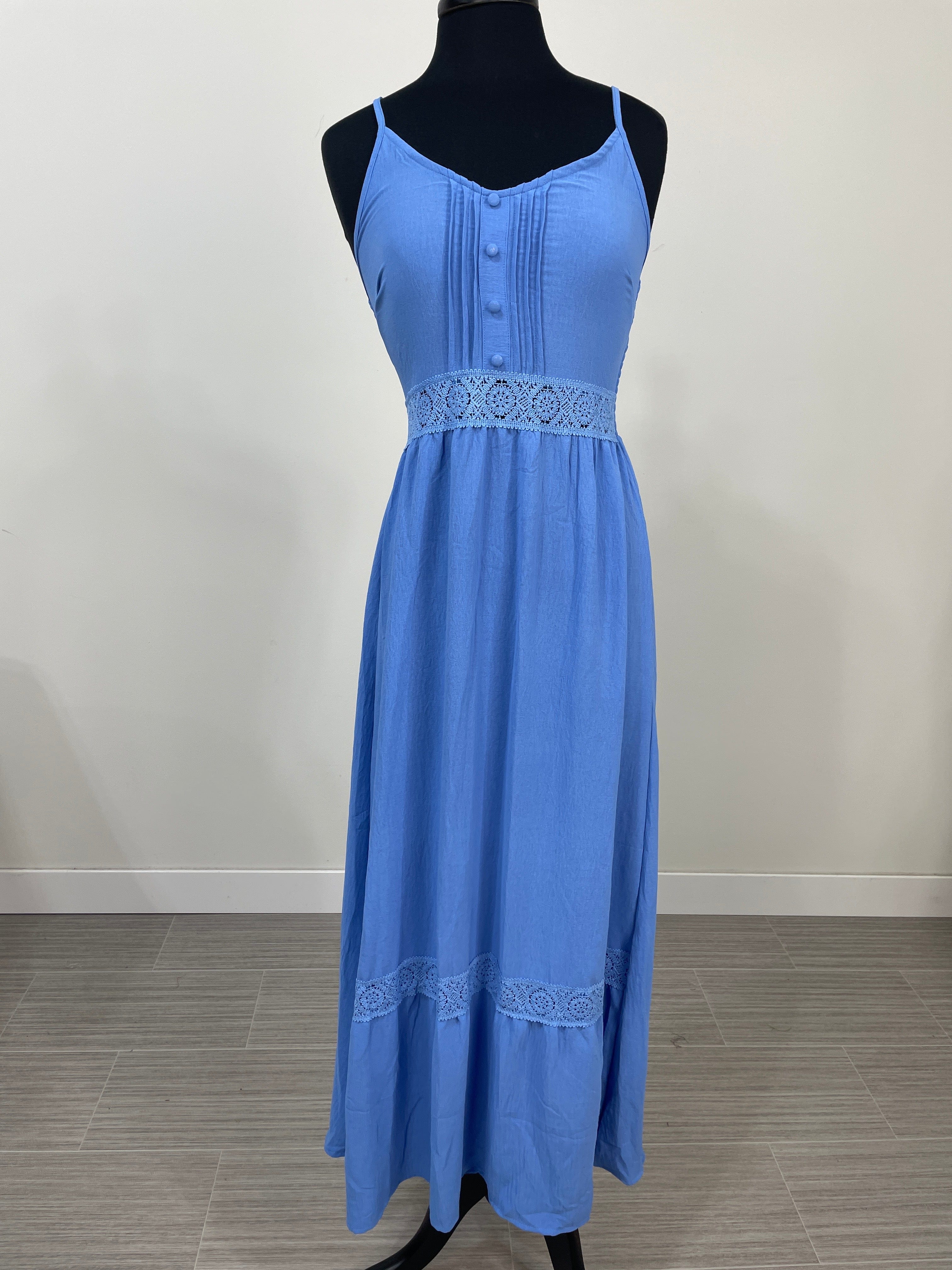 Blue Button Front Maxi Dress