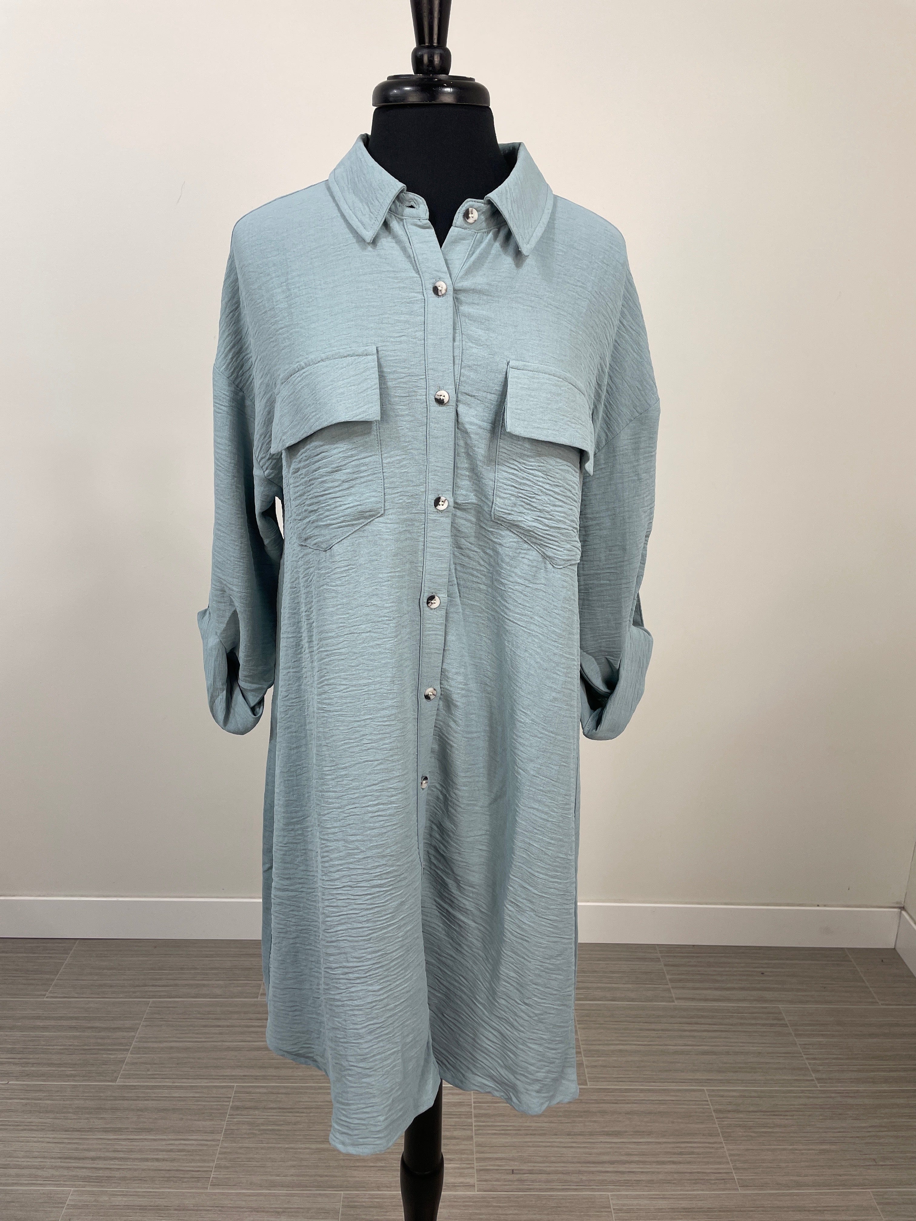 Seafoam Button Down Shirt Dress