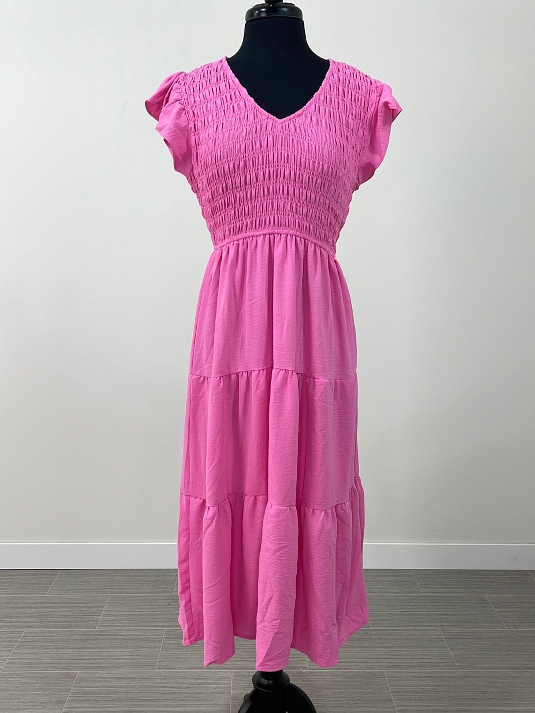 Pink Flutter Sleeve Midi Dress