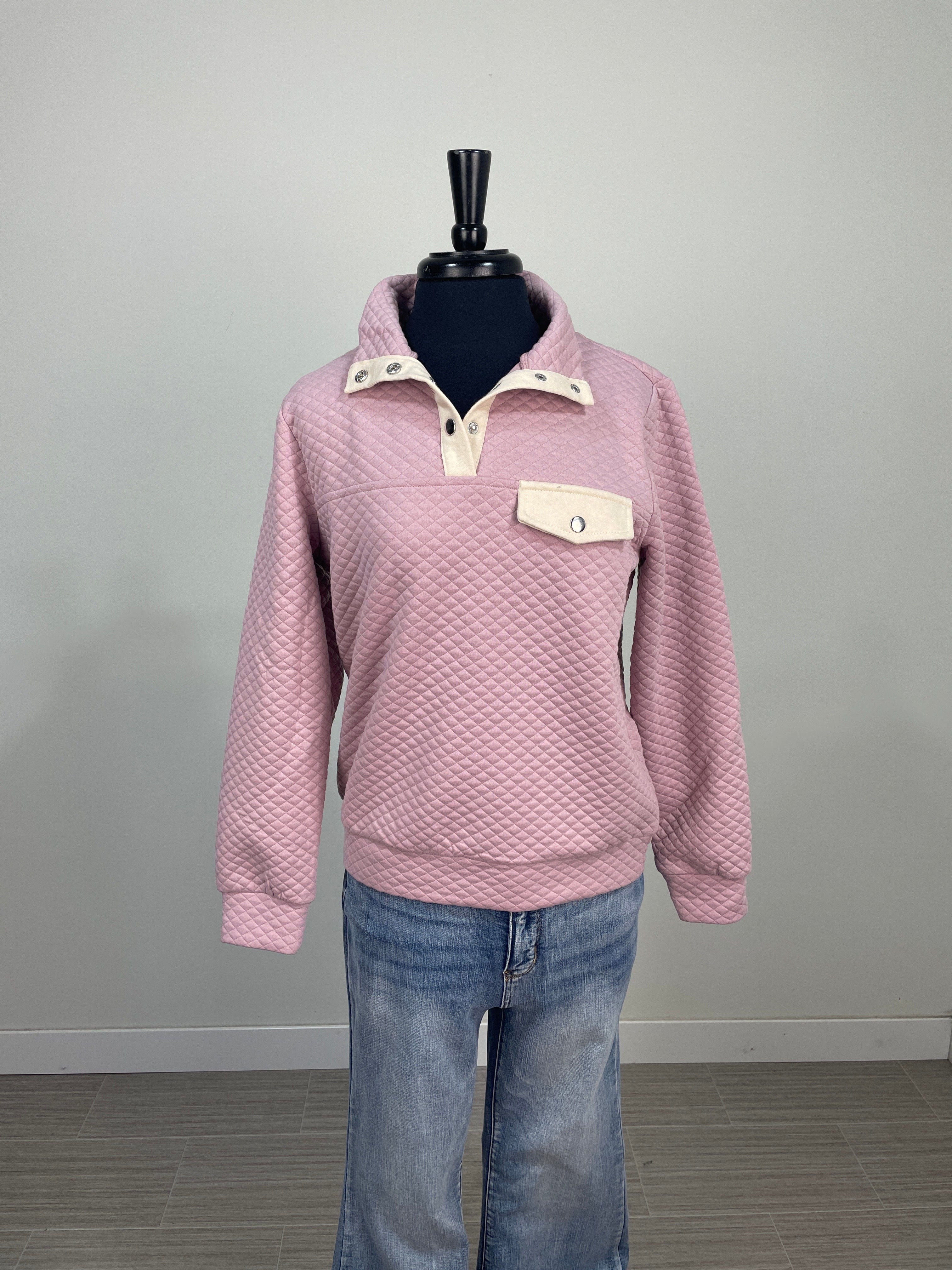 Pink Quilted Jersey Pullover