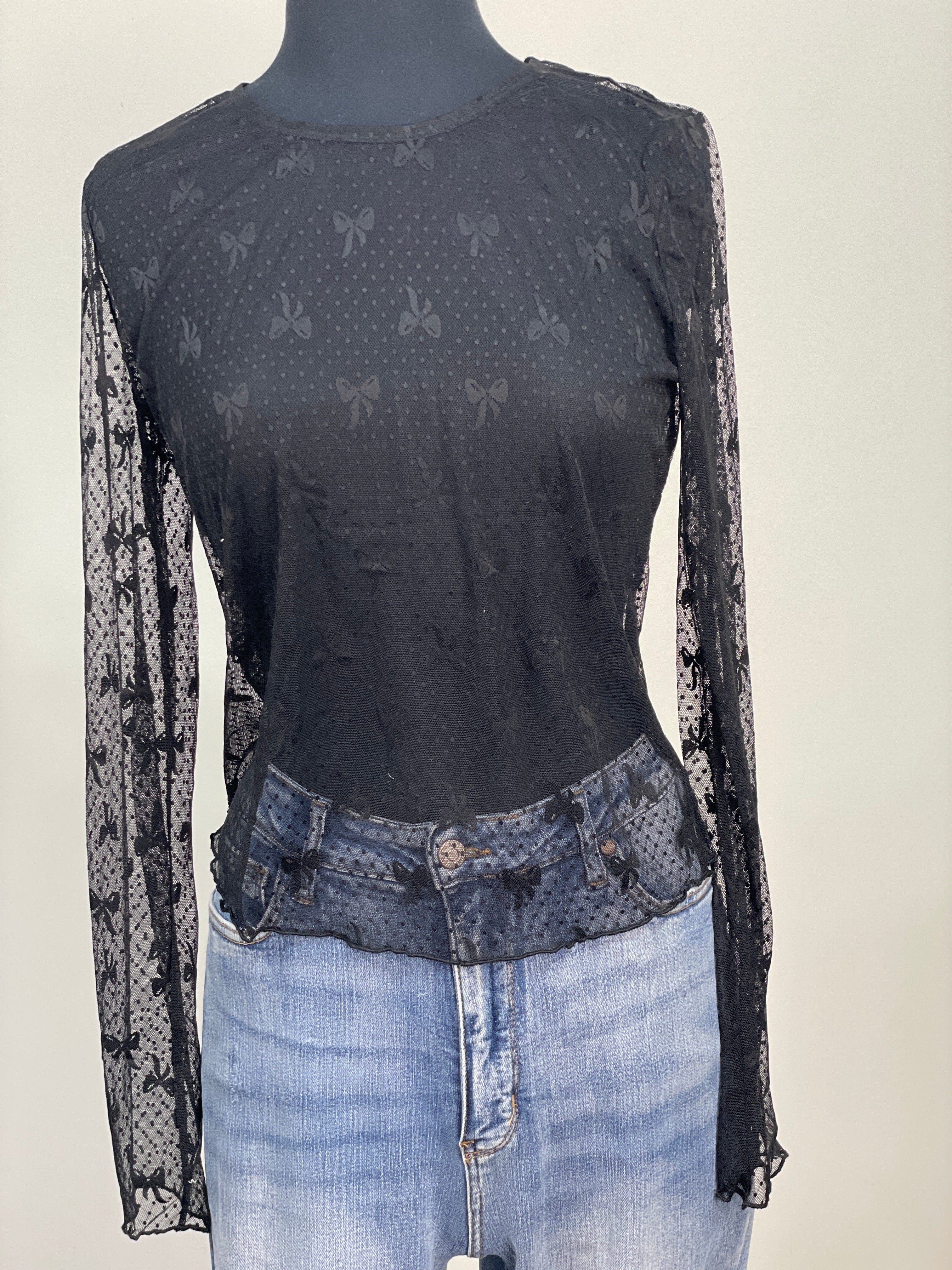 Black Bow Lace Top