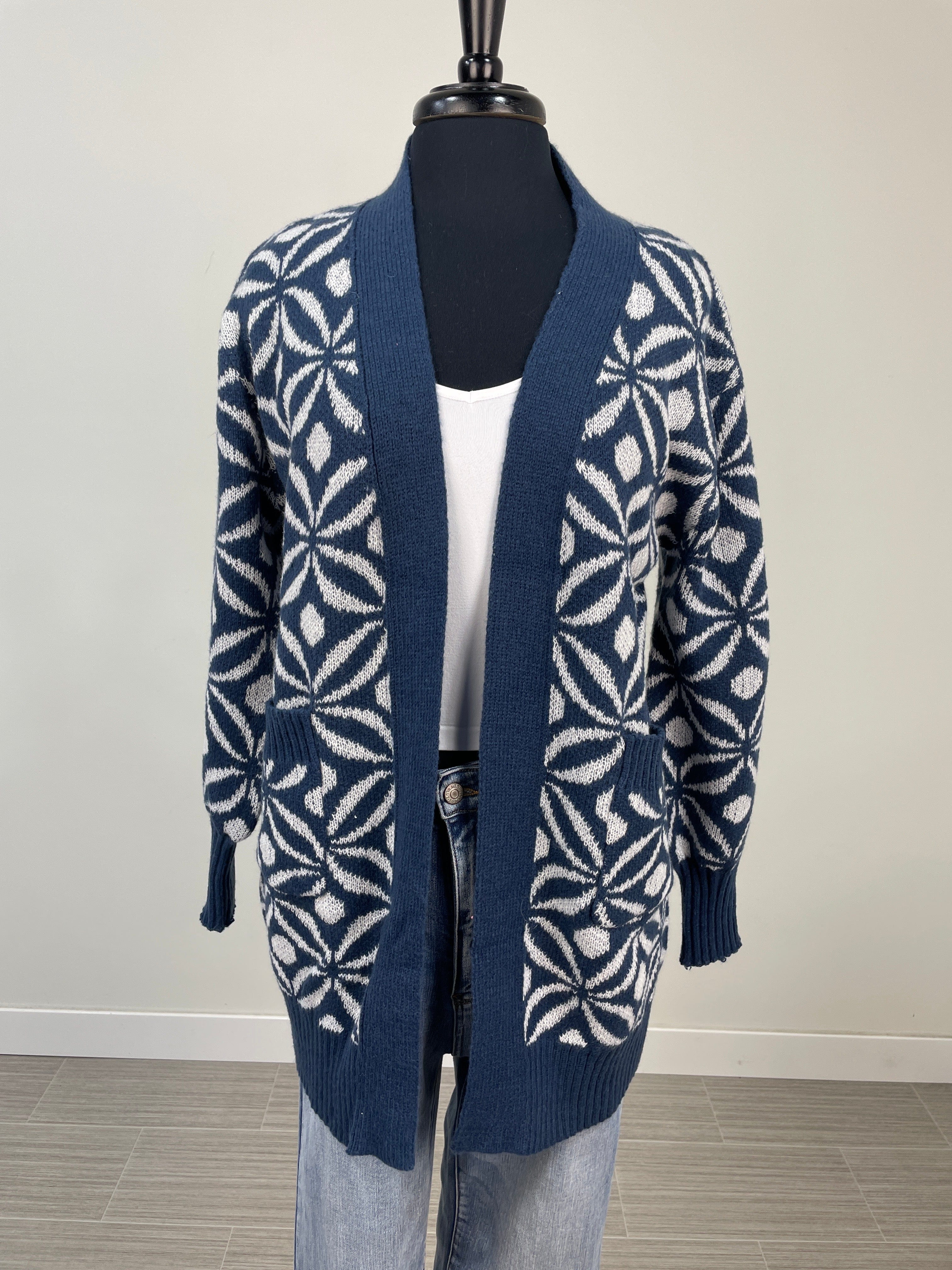 Blue & White Floral Tile Cardigan