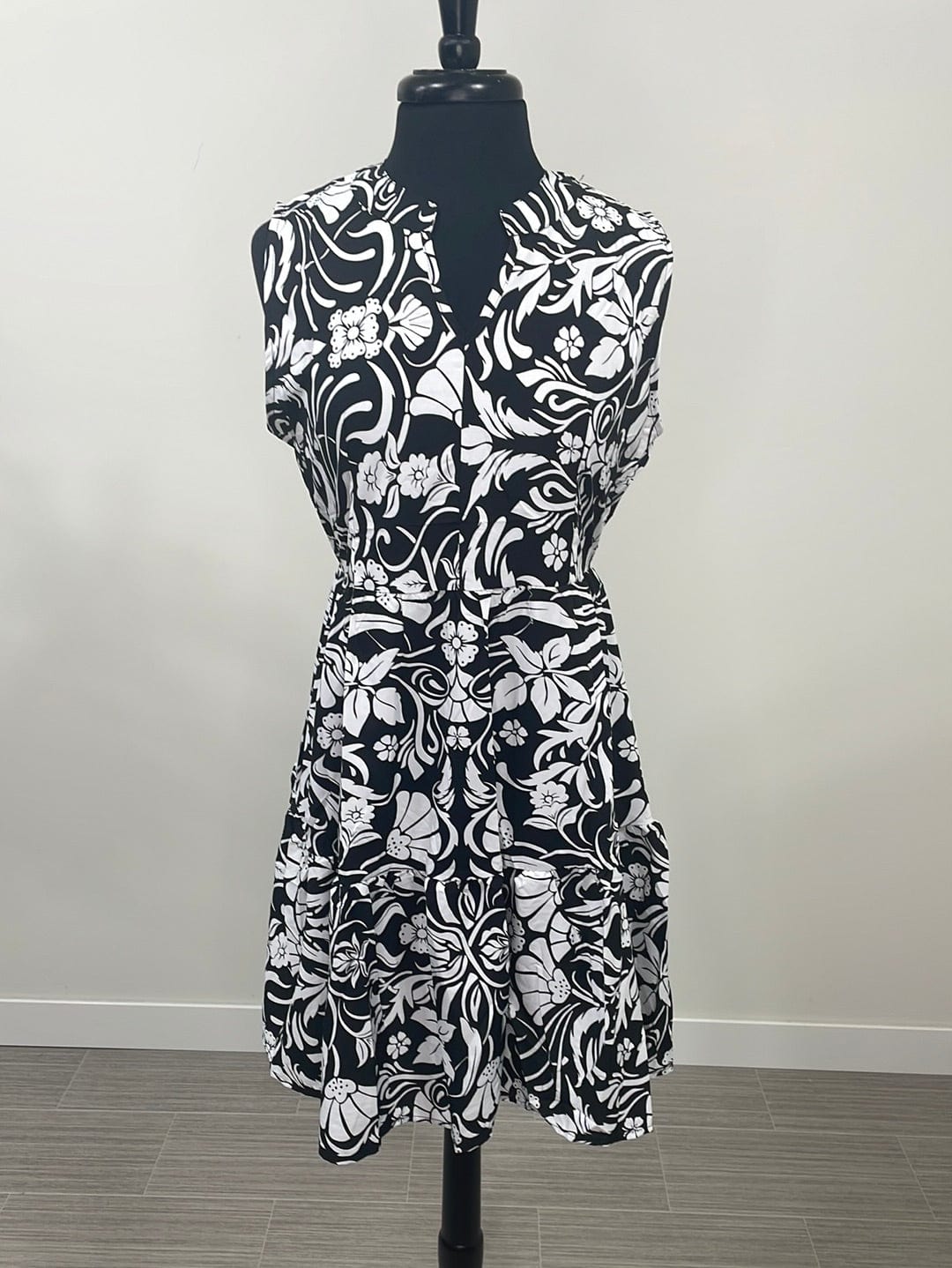 Black Tropical Floral Tiered Mini Dress