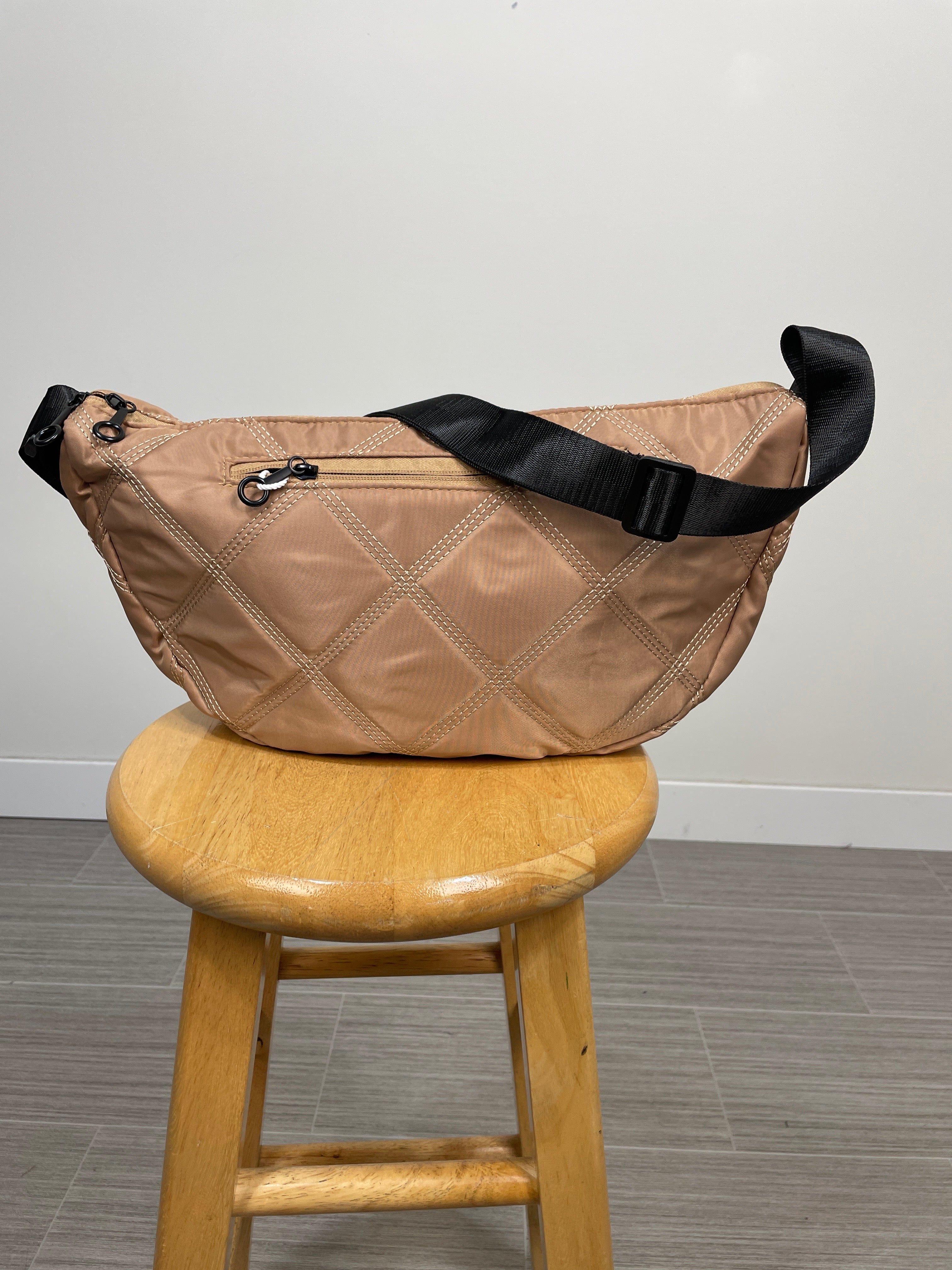 Beige Quilted Crescent Crossbody