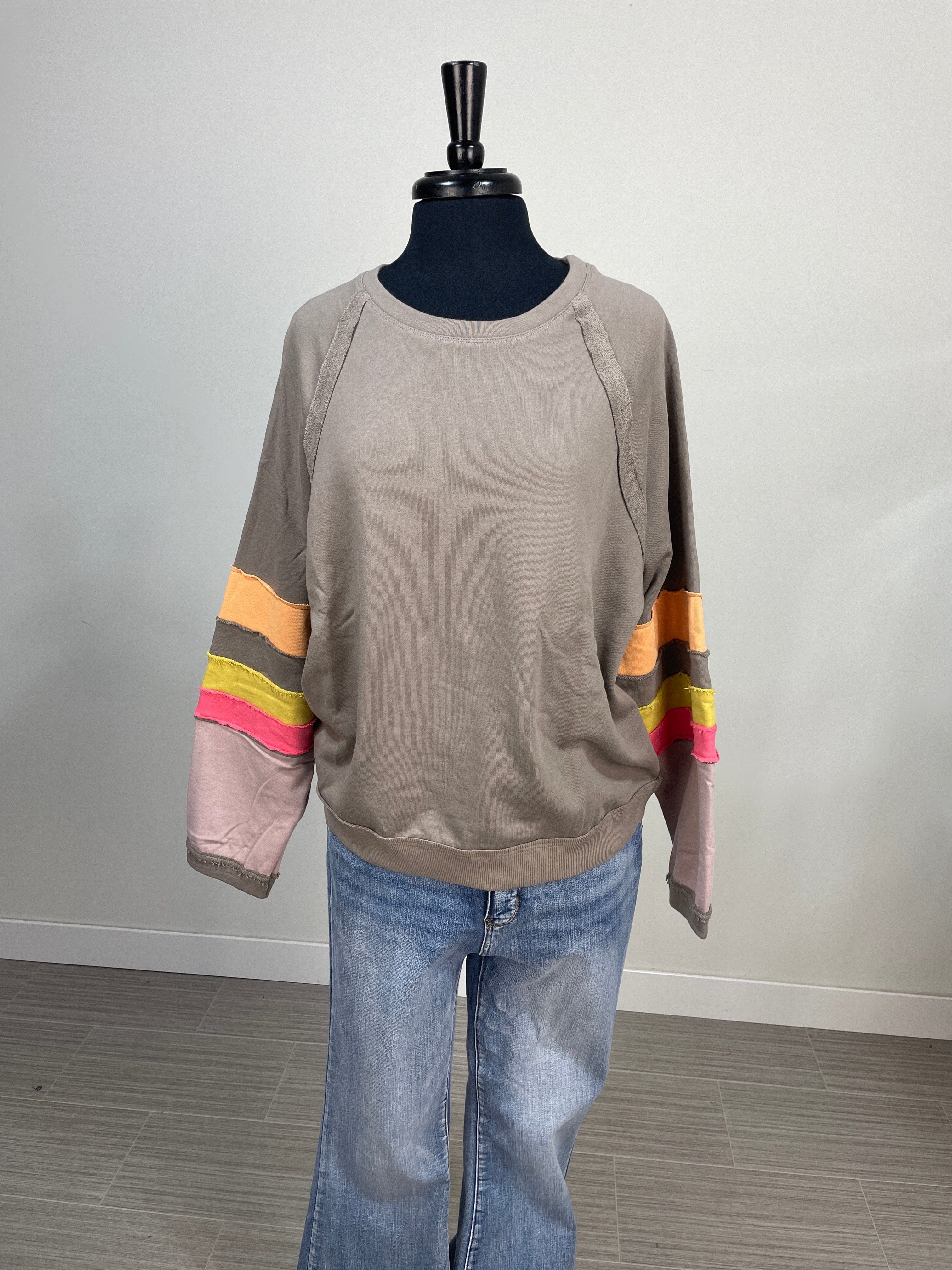 Mocha Striped Sleeve Pullover