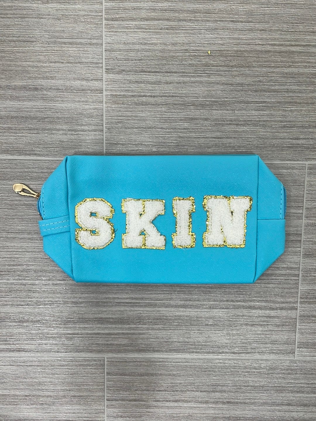 Skin Letter Patch Cosmetic Bag - Blue
